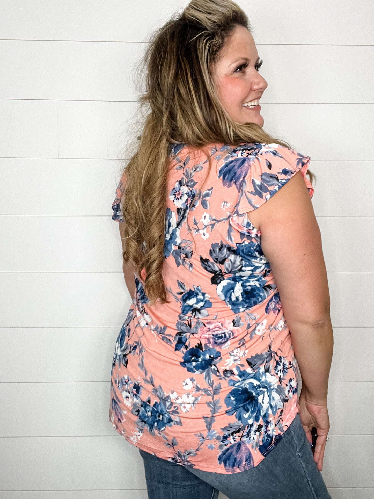 "Bowen" Floral Ruffle Cap U Neck