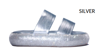 "Boyfriend" Double Strap Metallic Slide with Sparkle Base (Silver)-Lola Monroe Boutique