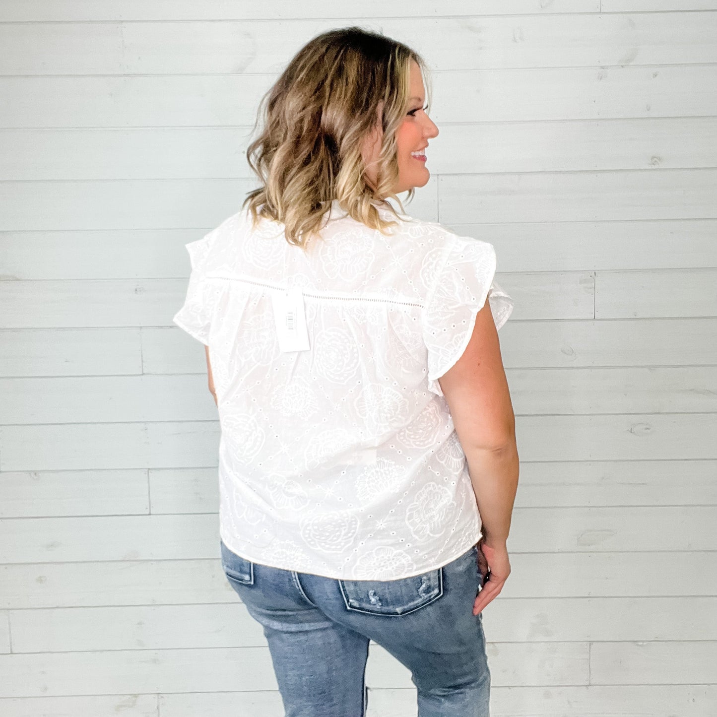 "Breeze" Ruffle Cap Split Neck with Eyelet Detail