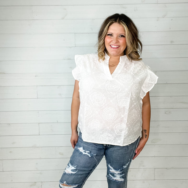 "Breeze" Ruffle Cap Split Neck with Eyelet Detail