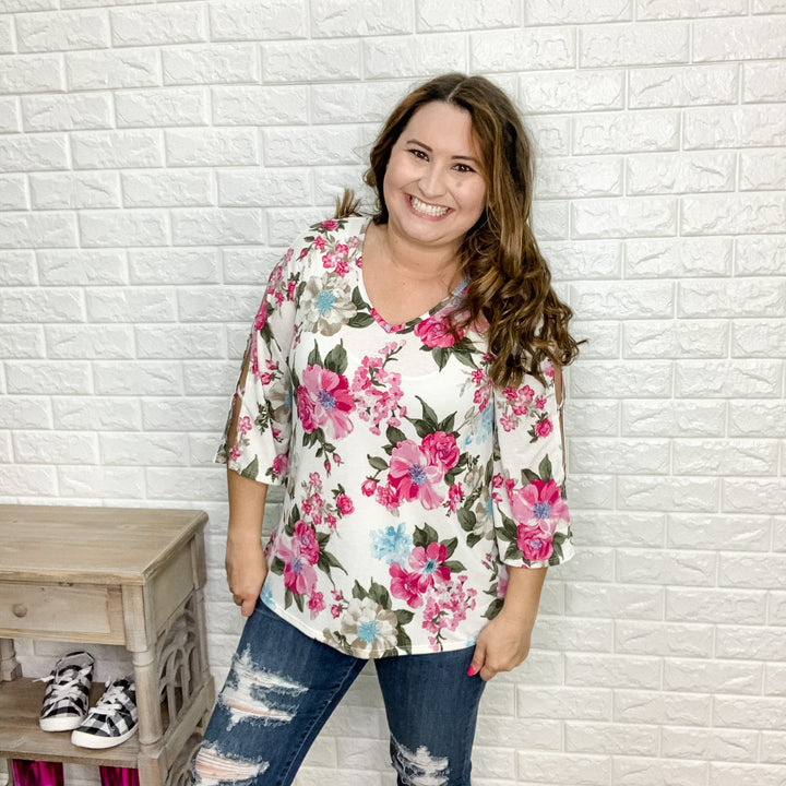 Bridgette Floral 3/4 Criss Open Sleeve Design