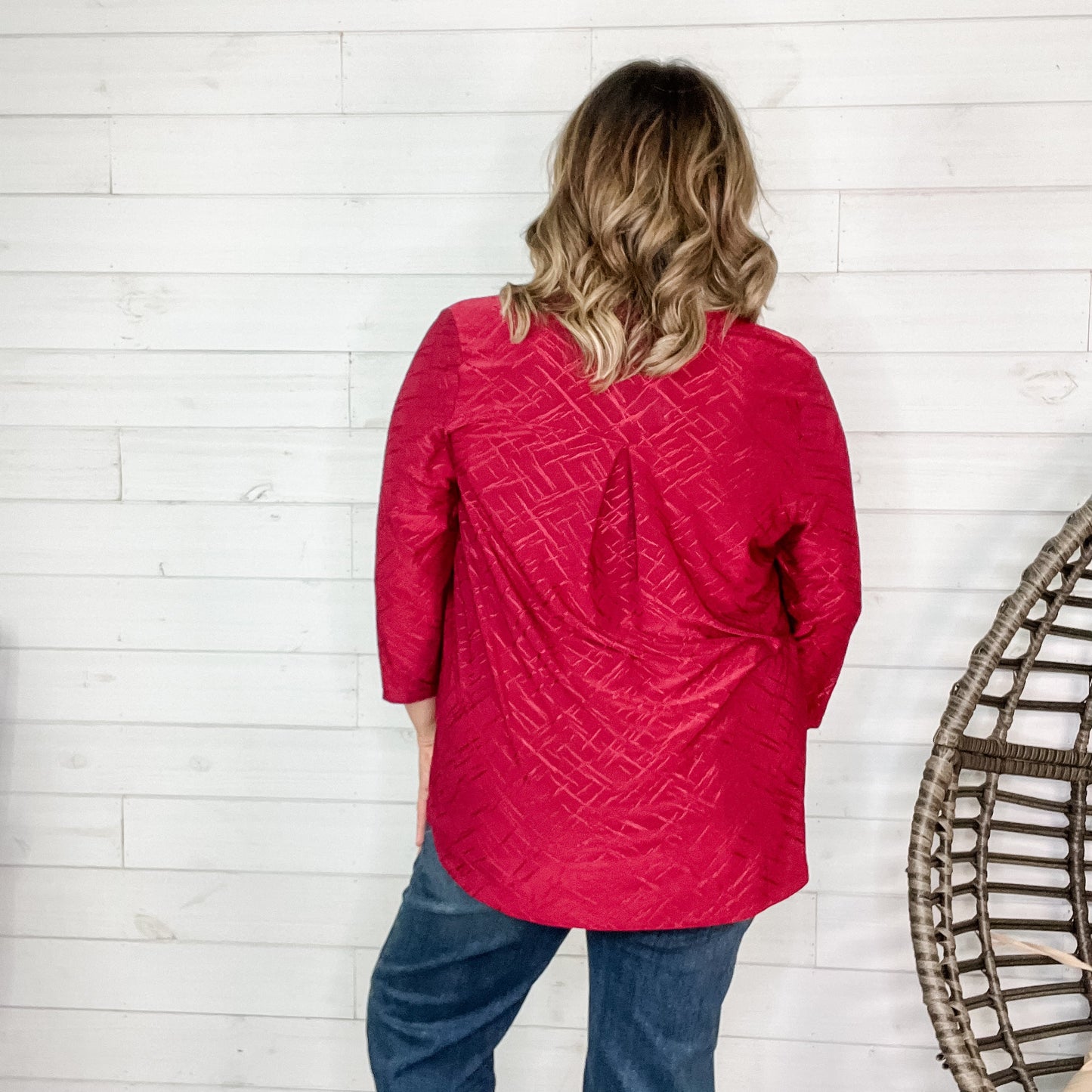 "Brinkley" 3/4 Sleeve Split Neck (Burgundy)