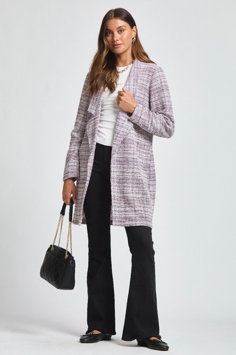 "Brixton" Tweed Open Front Blazer (Lavender/Ivory)