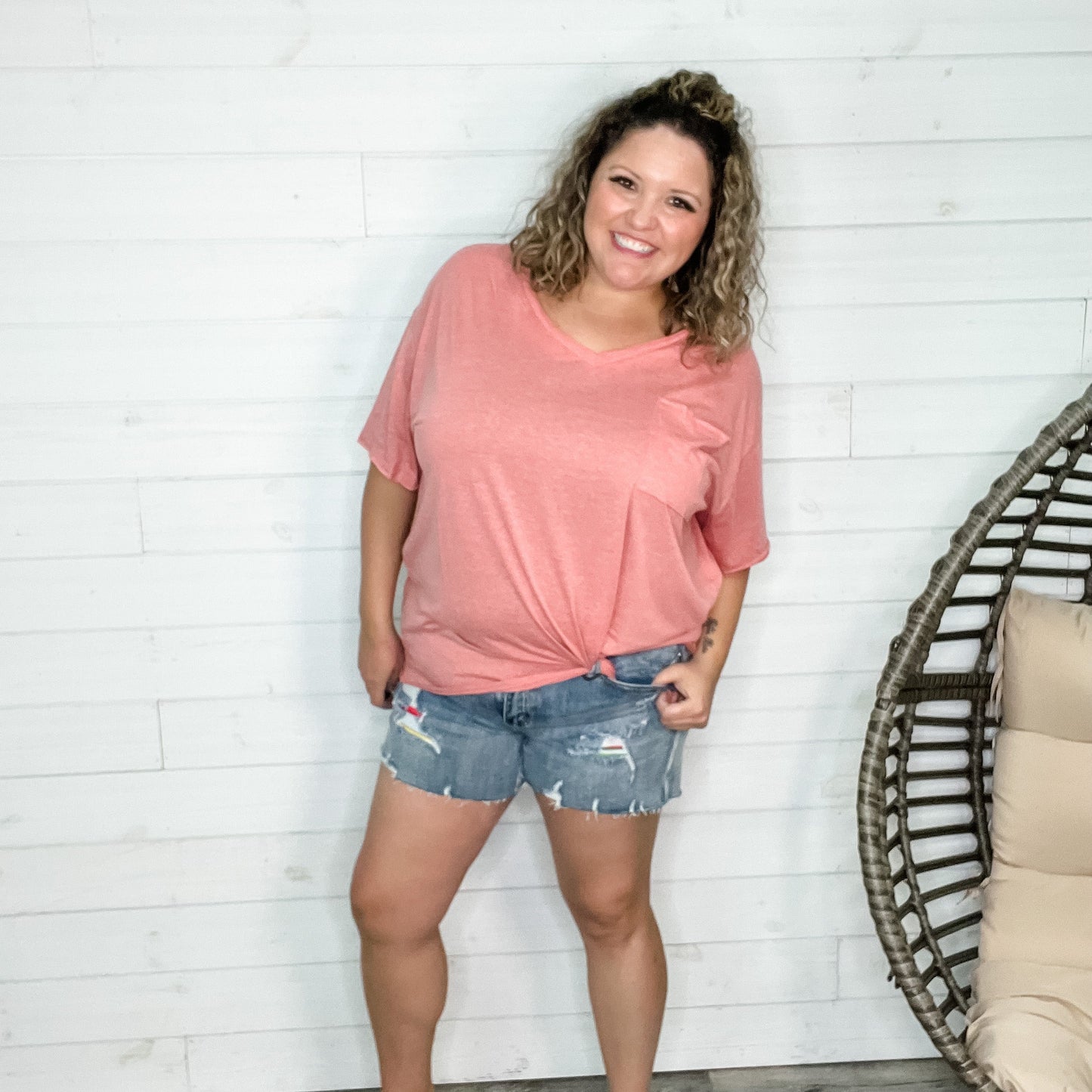 "Brother" V Neck Oversized Boyfriend Tee (Heather Ash Rose)