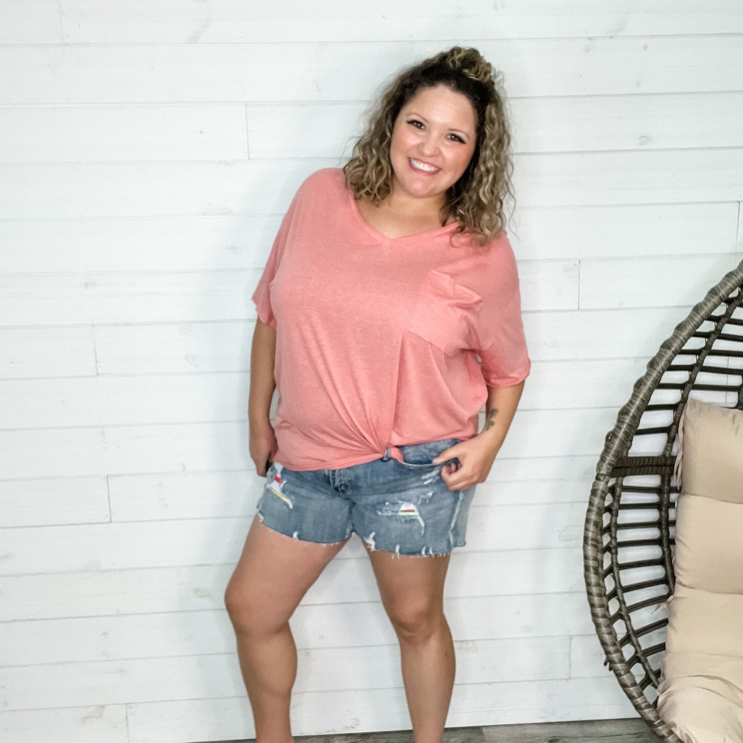 "Brother" V Neck Oversized Boyfriend Tee (Heather Ash Rose)