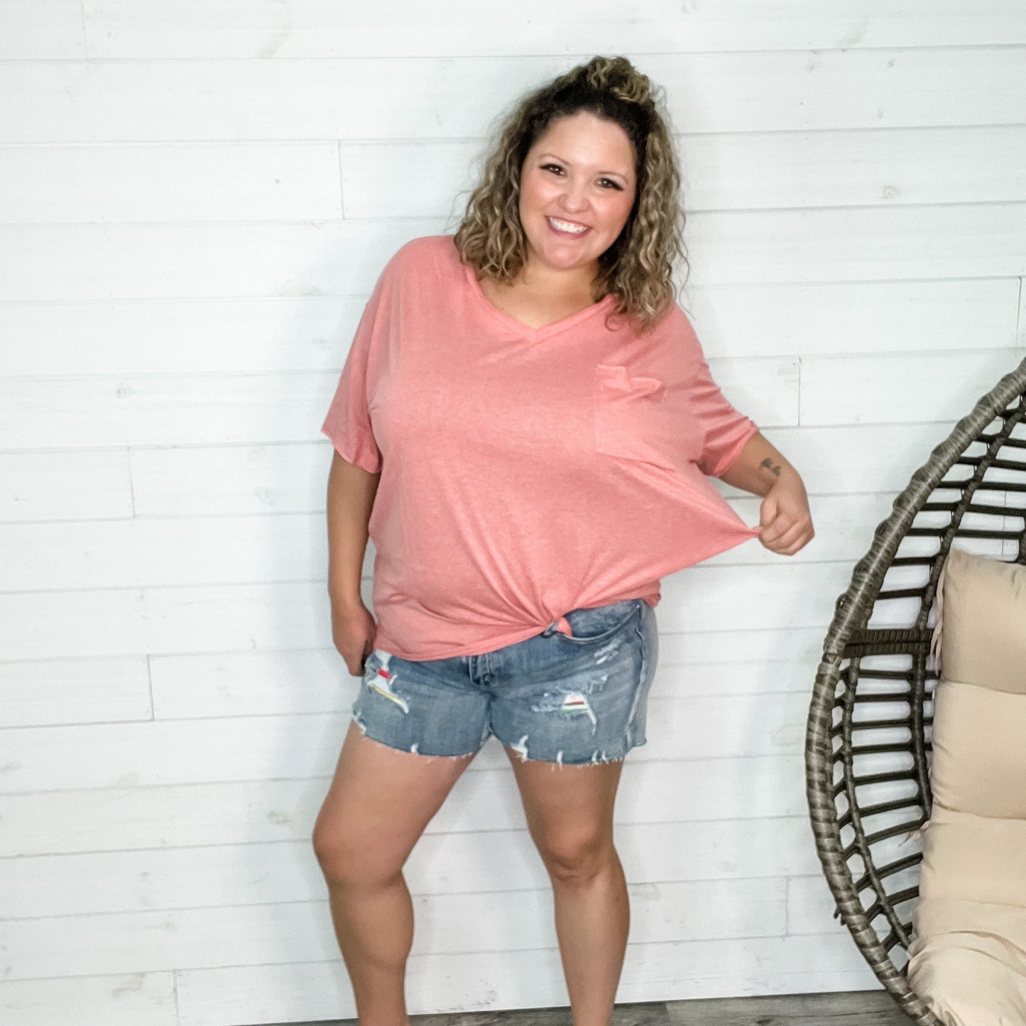 "Brother" V Neck Oversized Boyfriend Tee (Heather Ash Rose)
