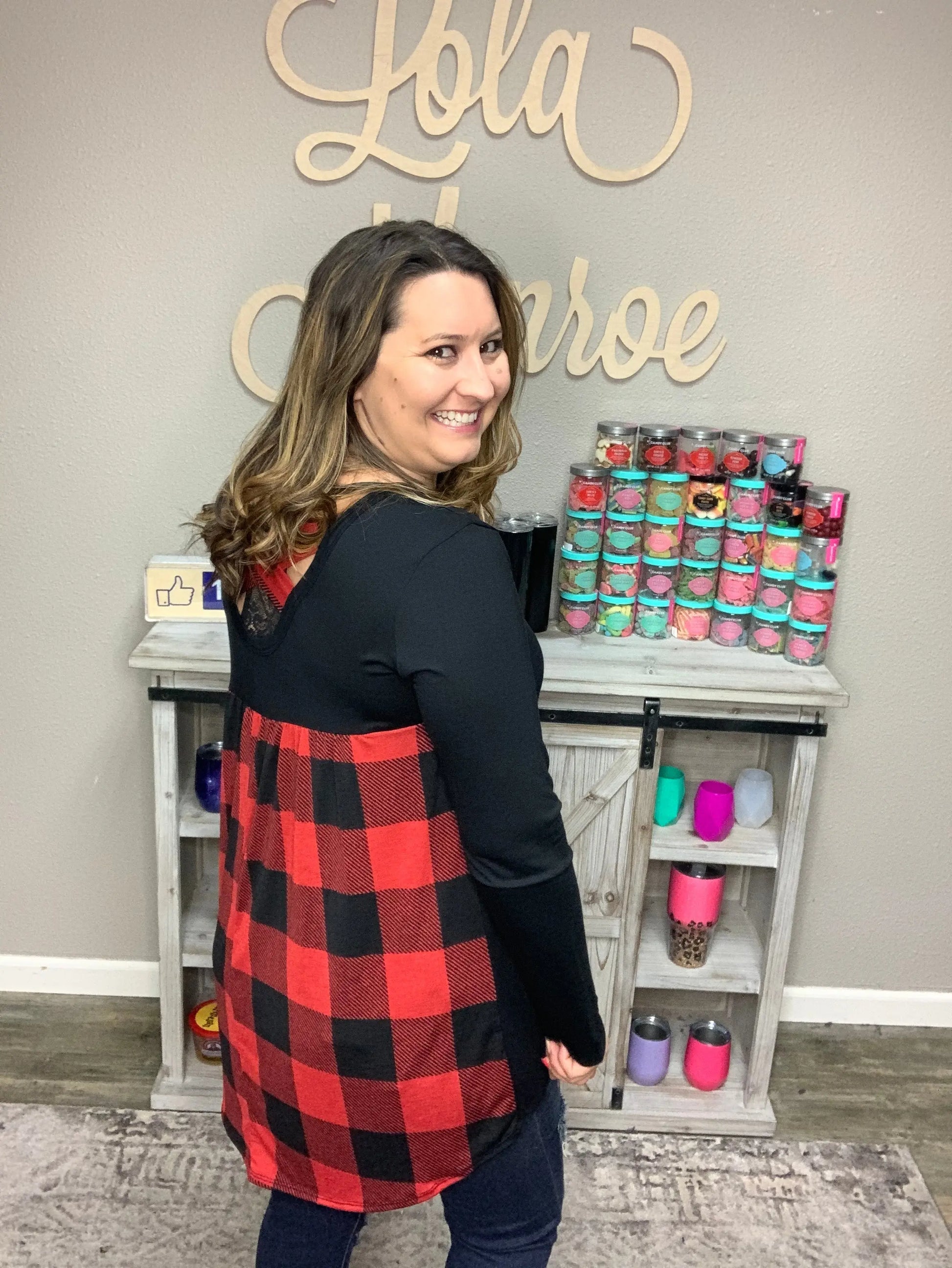 Buffalo Plaid Criss Cross Back Design Tunic/Top