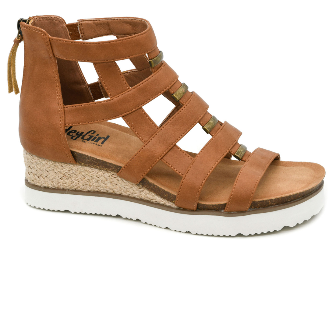 "Caged Animal" By Corkys Gladiator Sandal (Cognac)-Lola Monroe Boutique