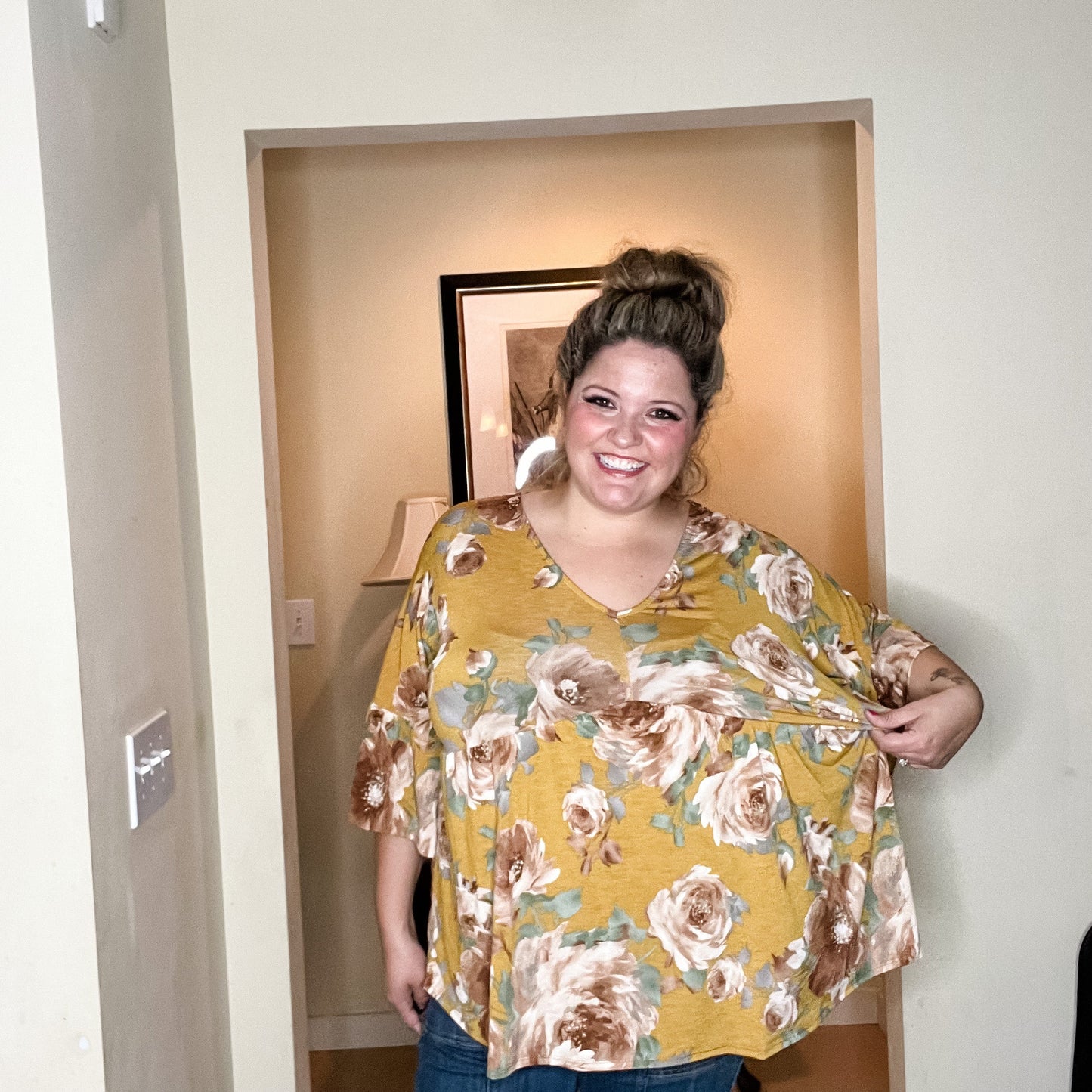 "Calen" Floral 3/4 Ruffle Sleeve Babydoll