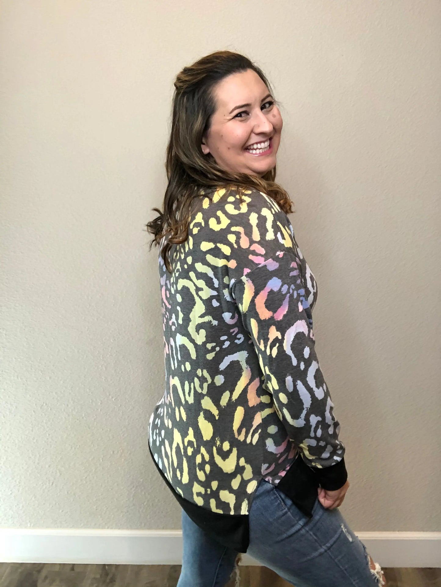 Candy Coated Cheetah V-Neck Long Sleeve