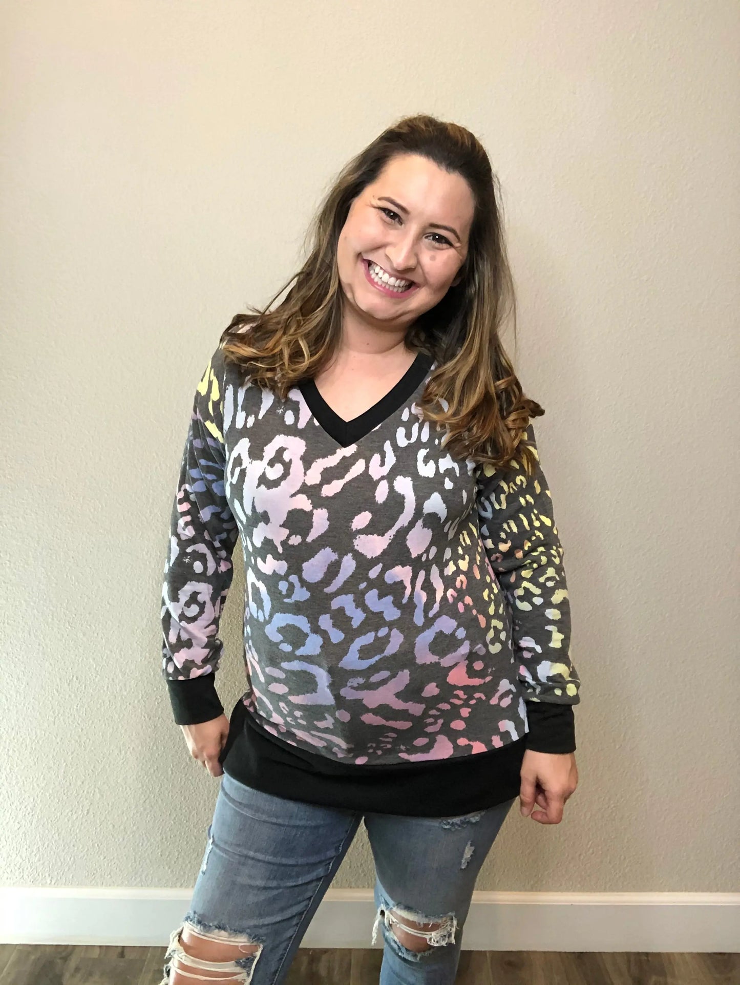 Candy Coated Cheetah V-Neck Long Sleeve