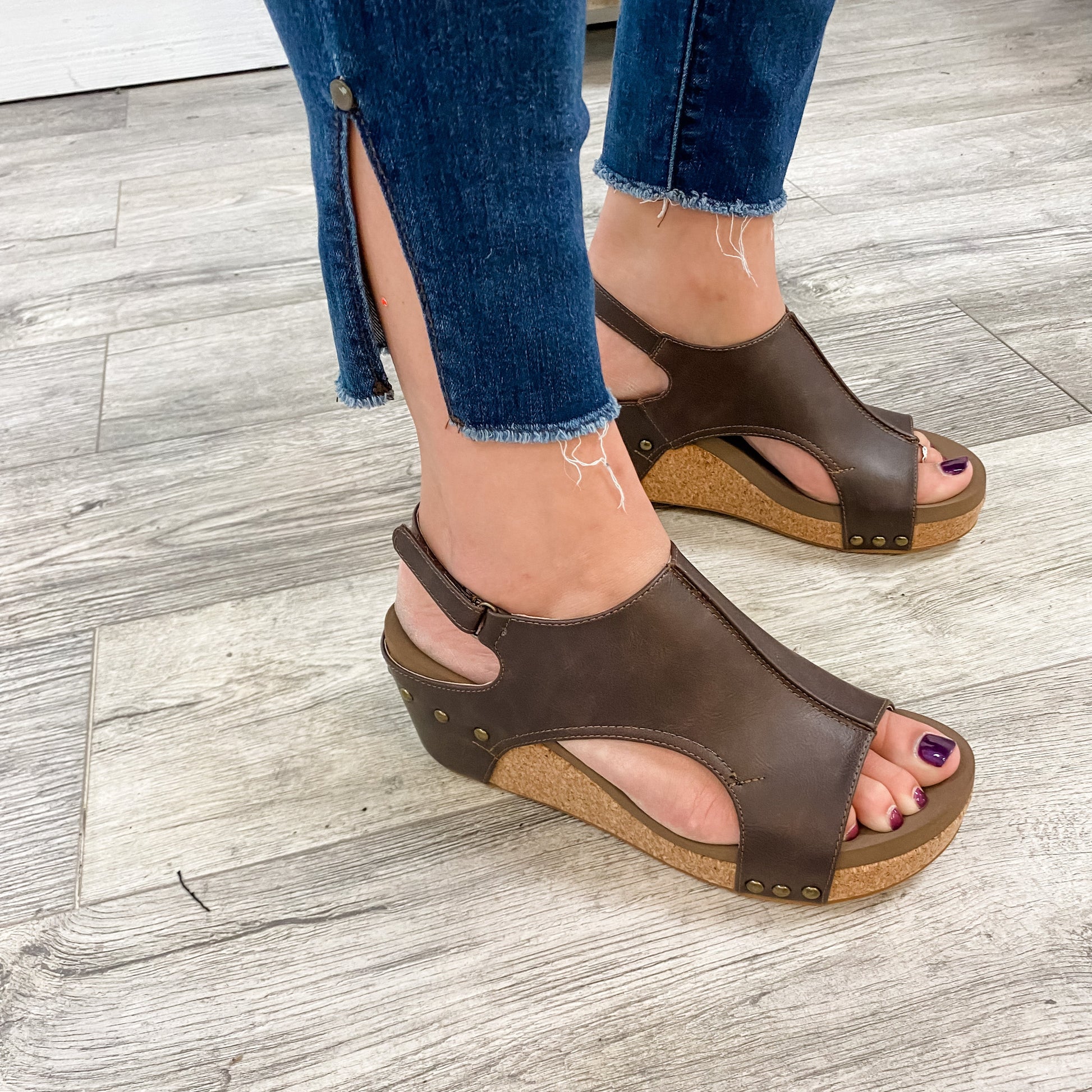 "Carley" Wedge Sandal By Corkys (Smooth Chocolate)-Lola Monroe Boutique