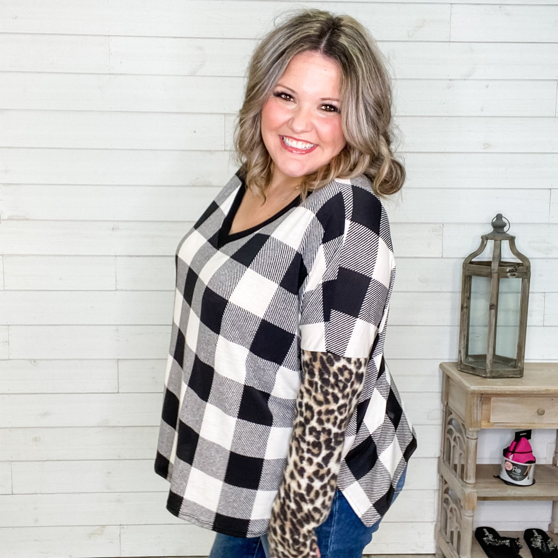 "Carmen" Long Sleeve Print Block V Neck