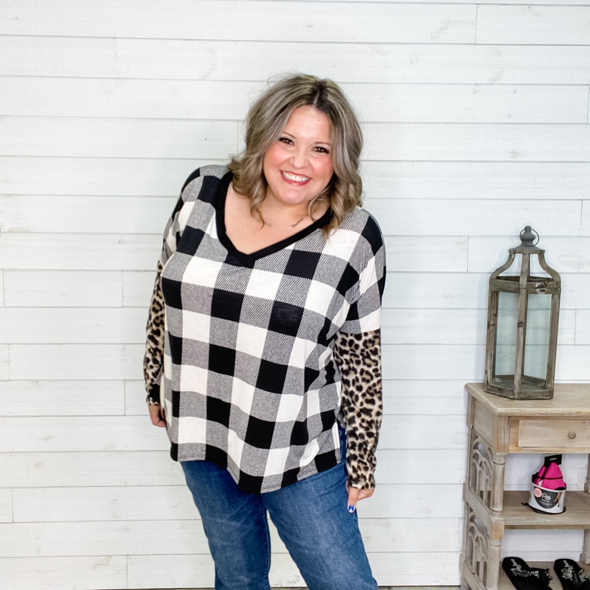 "Carmen" Long Sleeve Print Block V Neck