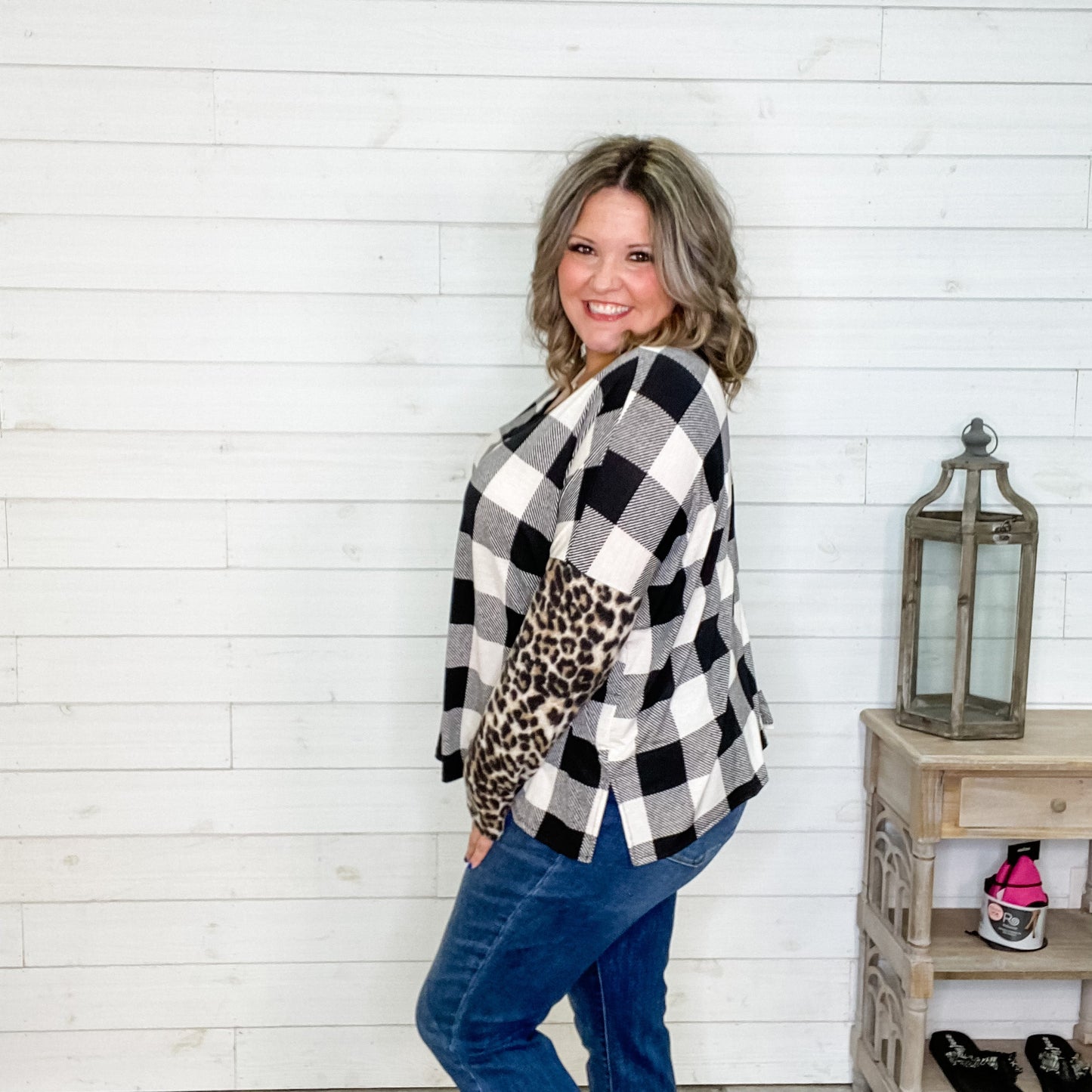 "Carmen" Long Sleeve Print Block V Neck