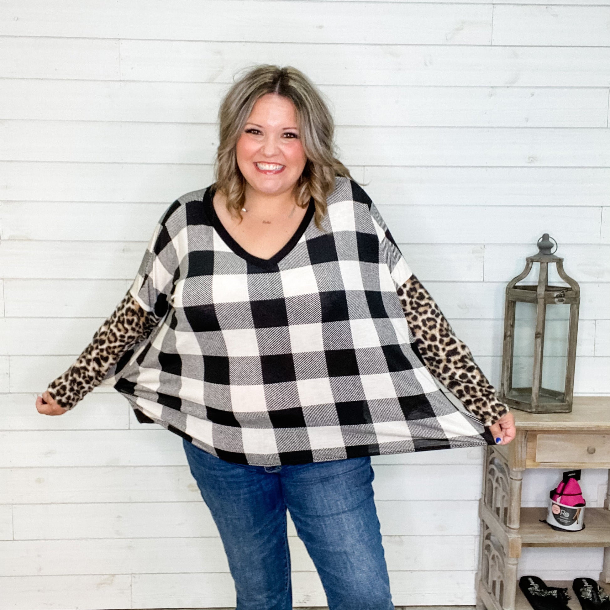 "Carmen" Long Sleeve Print Block V Neck