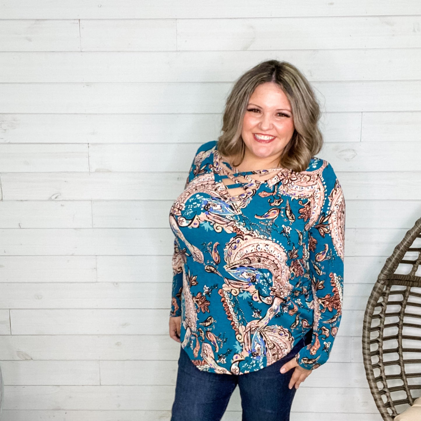 "Celeste" Paisley Long Sleeve with Criss Cross Front