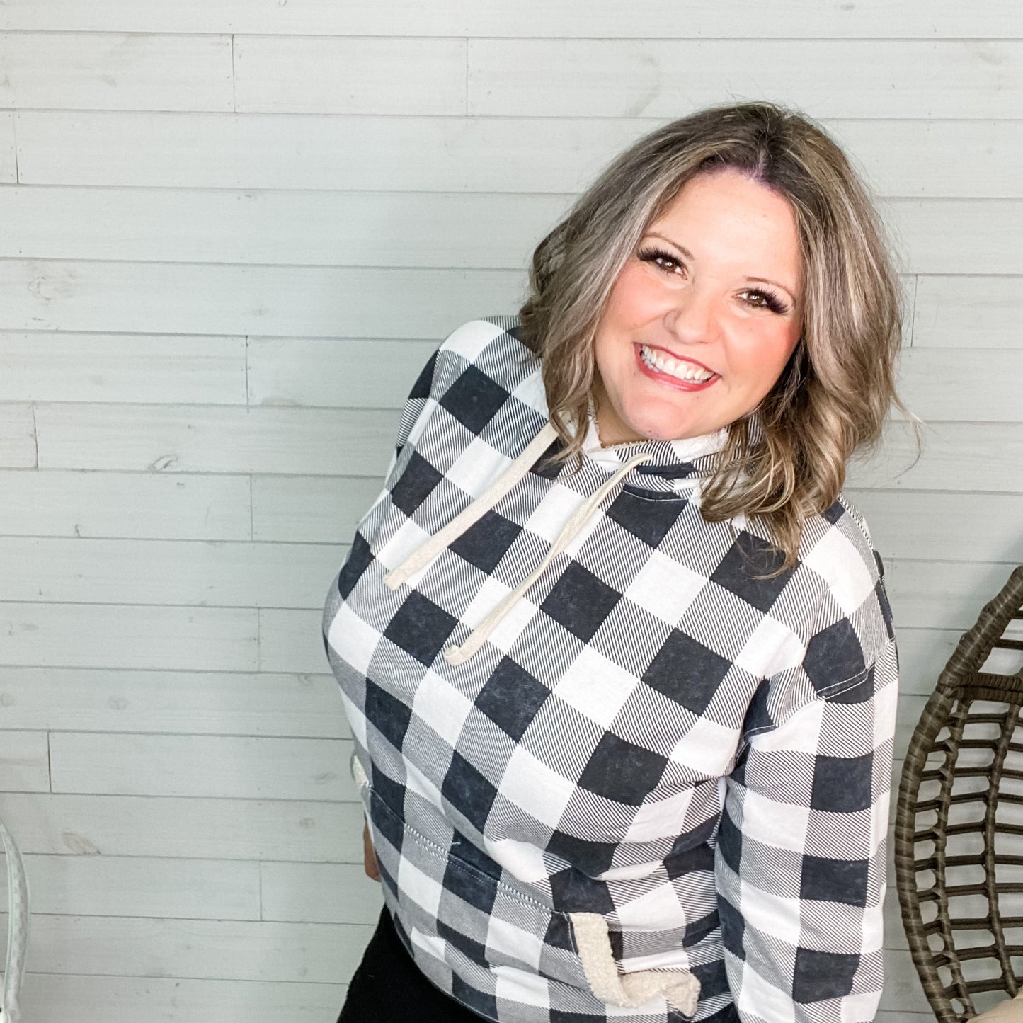 Checkered Sherpa Lined Hoodie (Black and White)