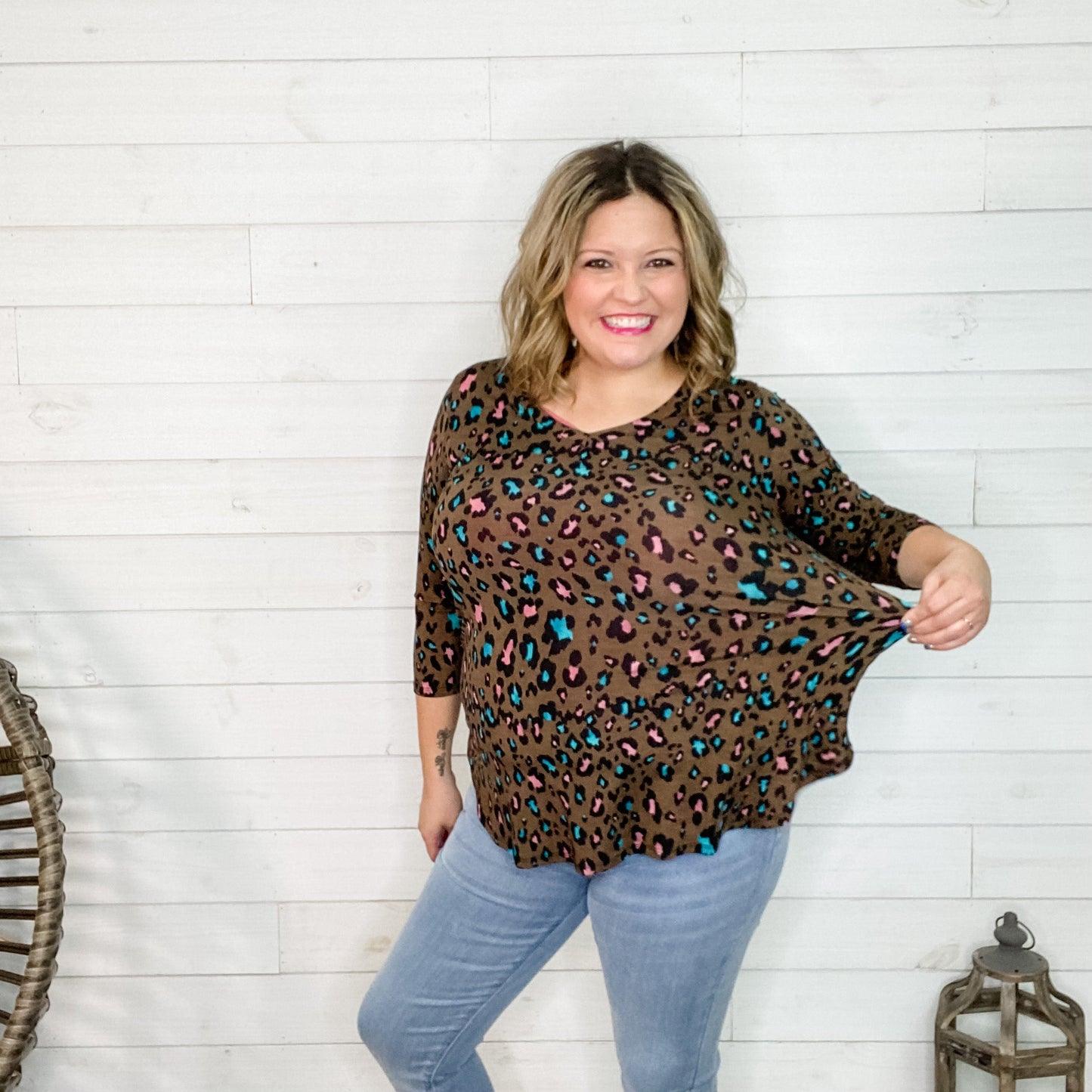 "Chocolate Cheetah" 3/4 Sleeve V-Neck