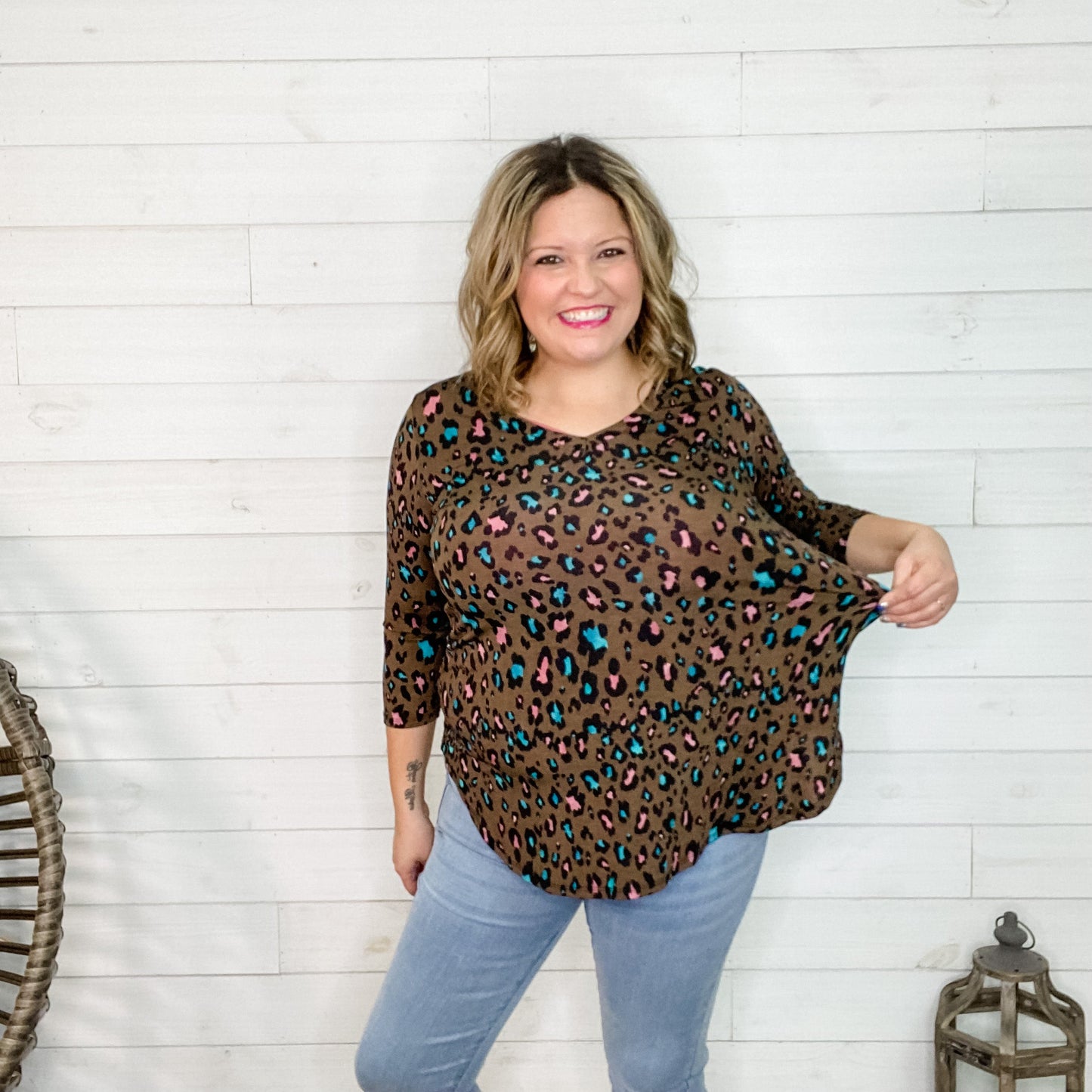 "Chocolate Cheetah" 3/4 Sleeve V-Neck