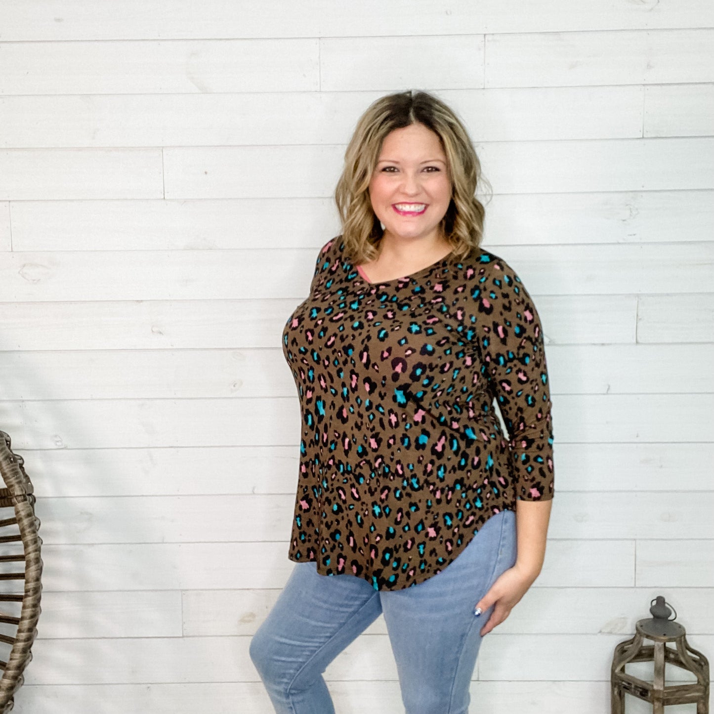 "Chocolate Cheetah" 3/4 Sleeve V-Neck
