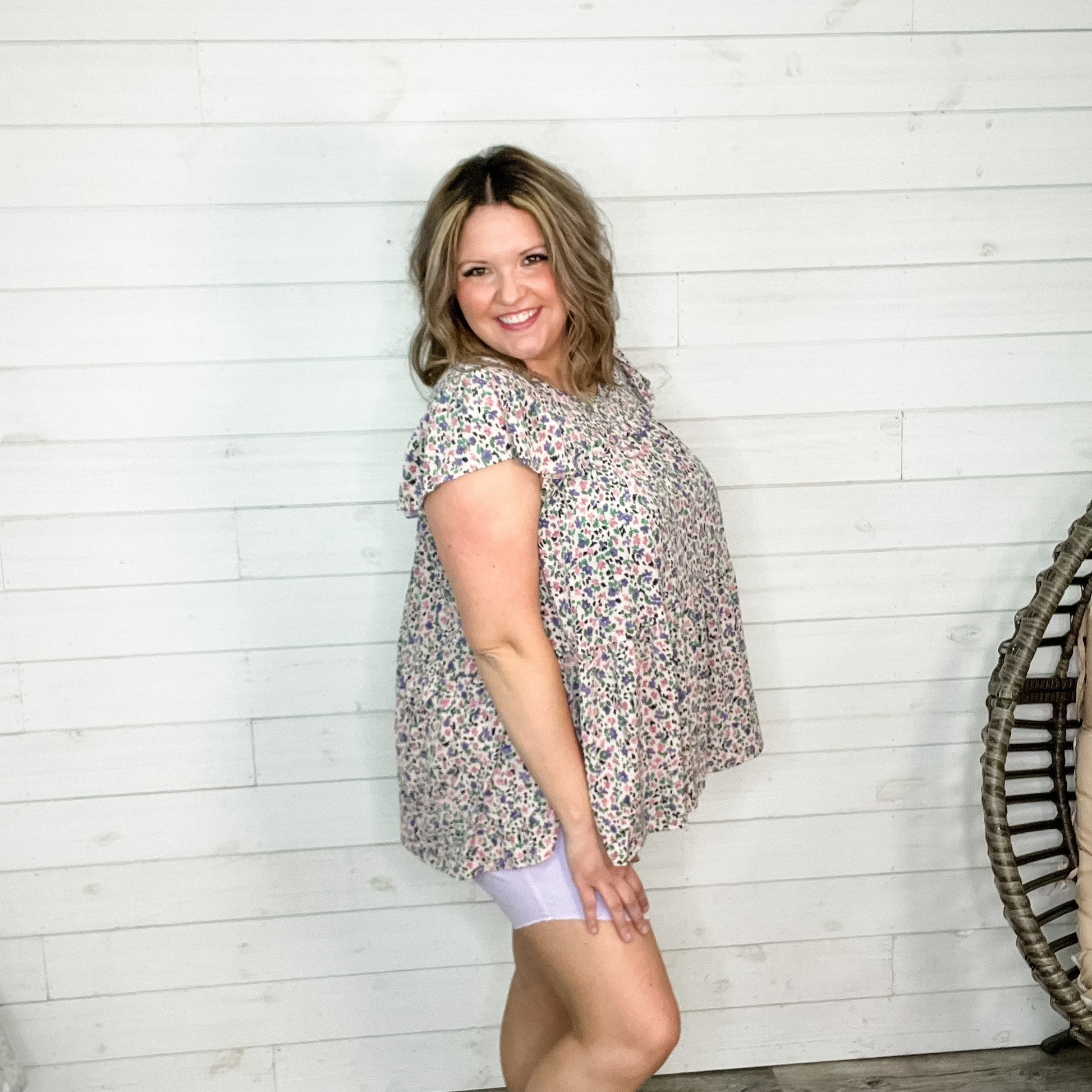 "Christa" Floral Ruffle Cap Sleeve Tiered Top