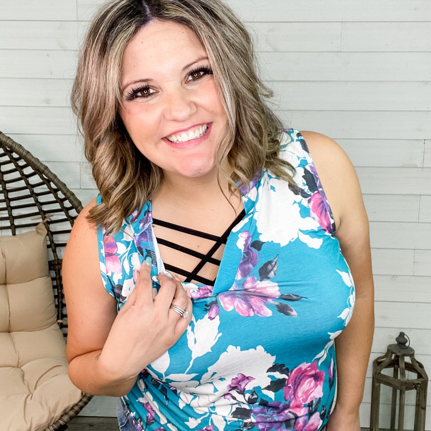 "Ciara" Floral Split Neck Tank