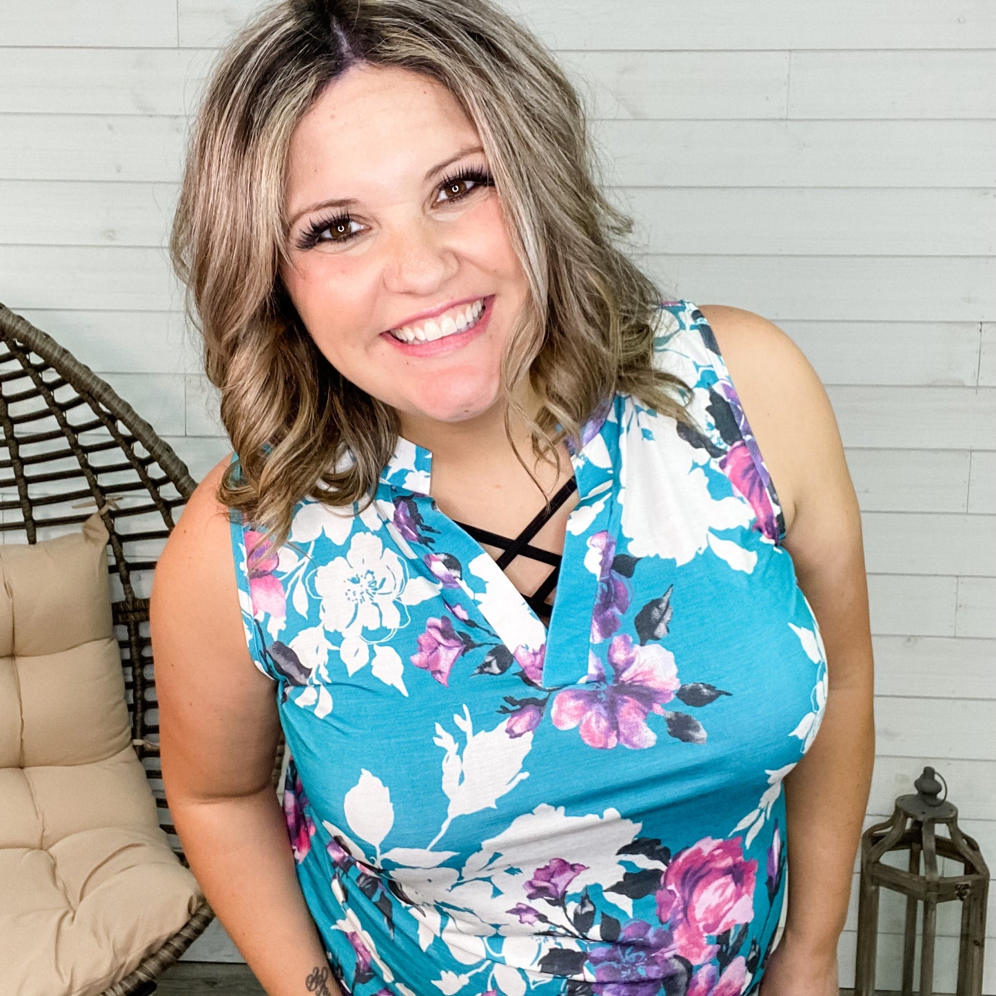 "Ciara" Floral Split Neck Tank