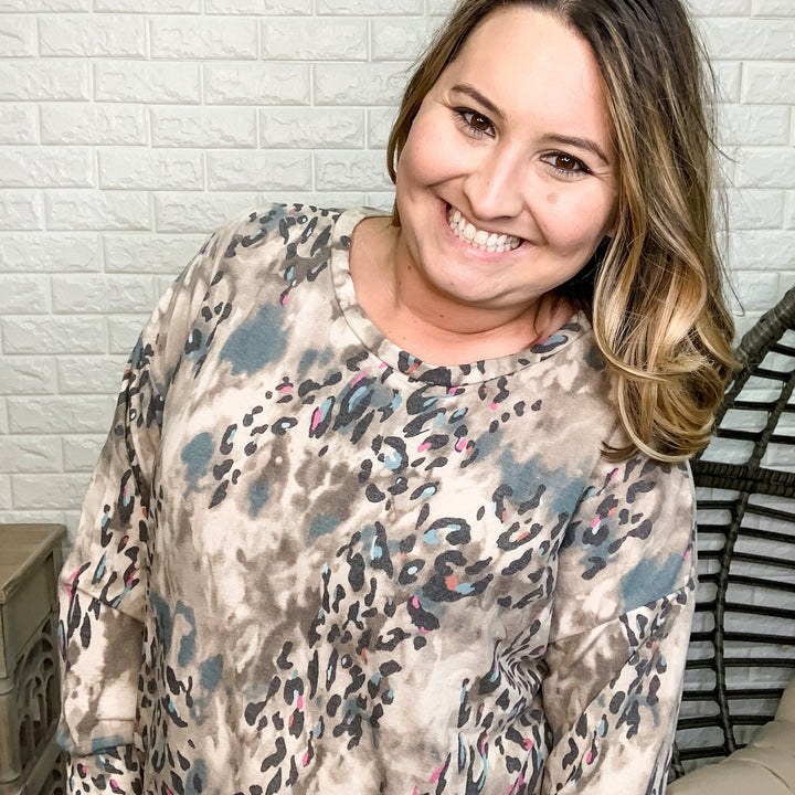 "Clara" Animal Print Long Sleeve Side Slit