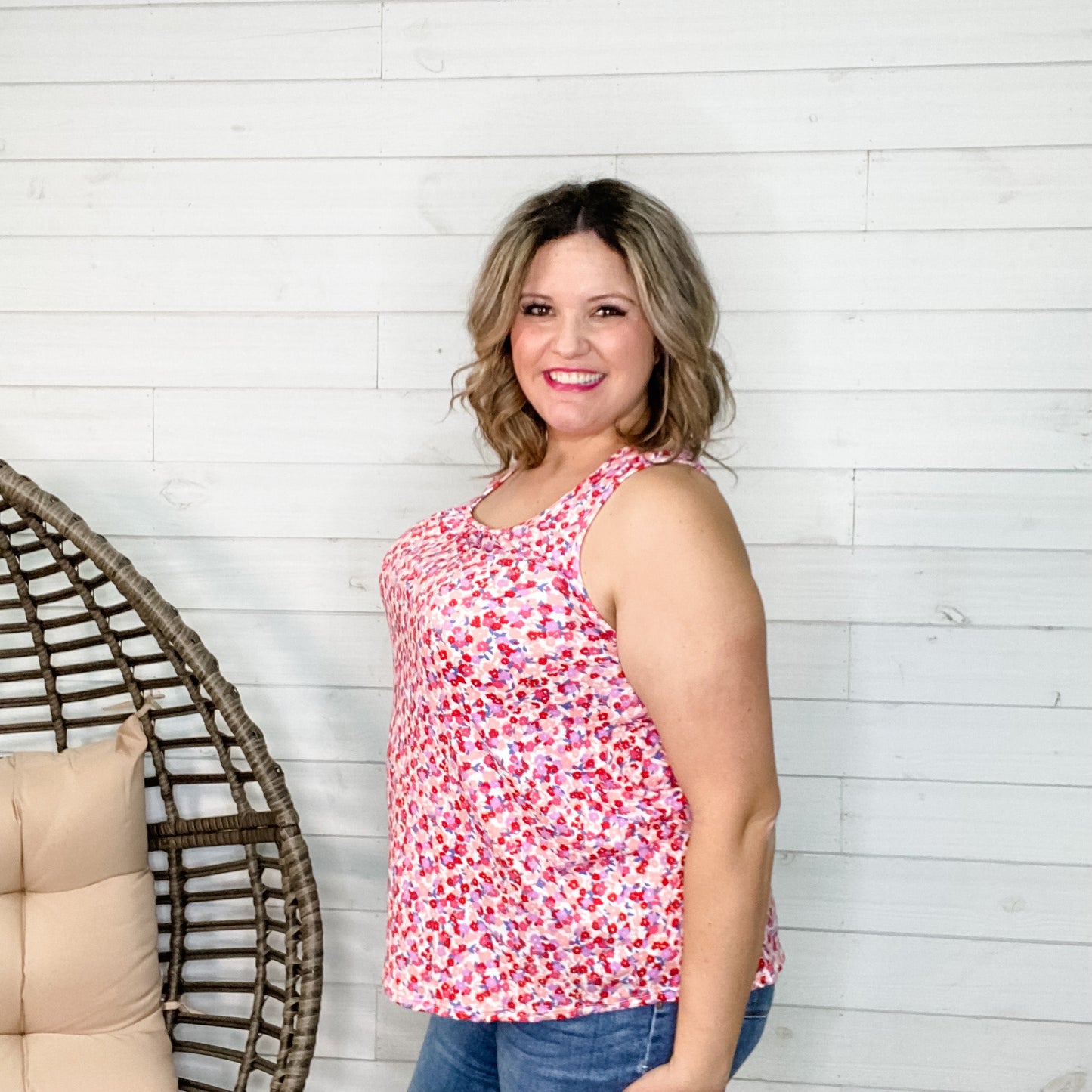 "Clare" Floral Tank with Back Zipper Detail