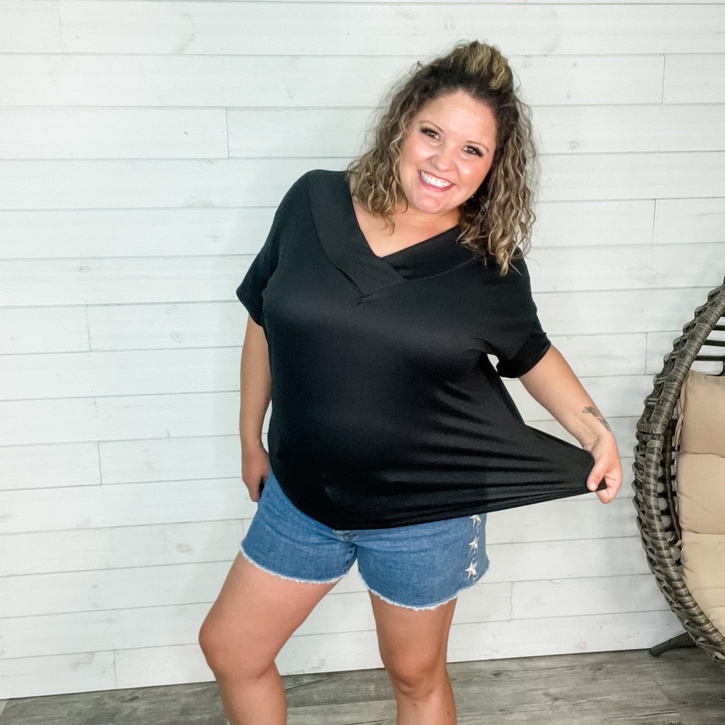 "Clark" V Neck Dolman (Black)