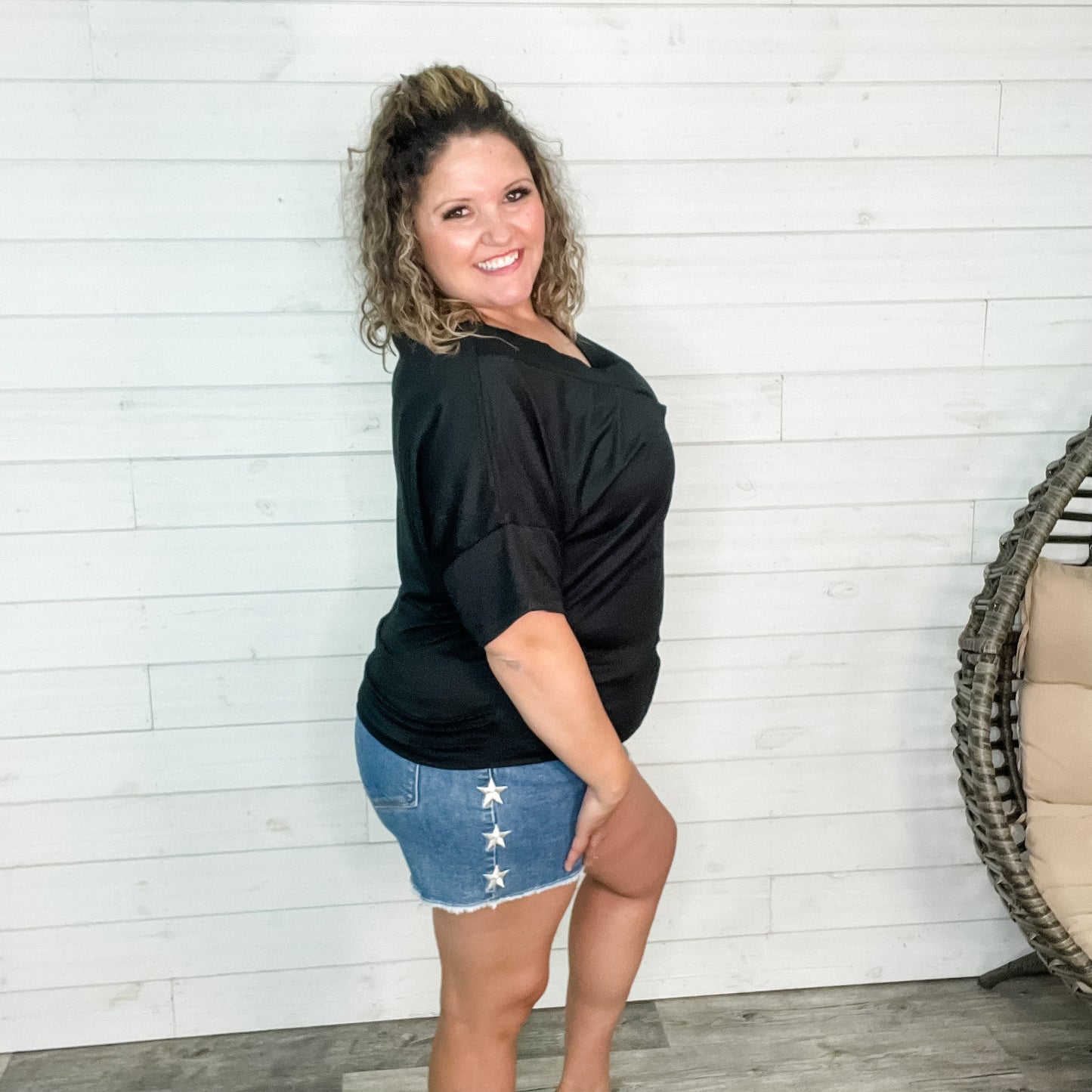 "Clark" V Neck Dolman (Black)
