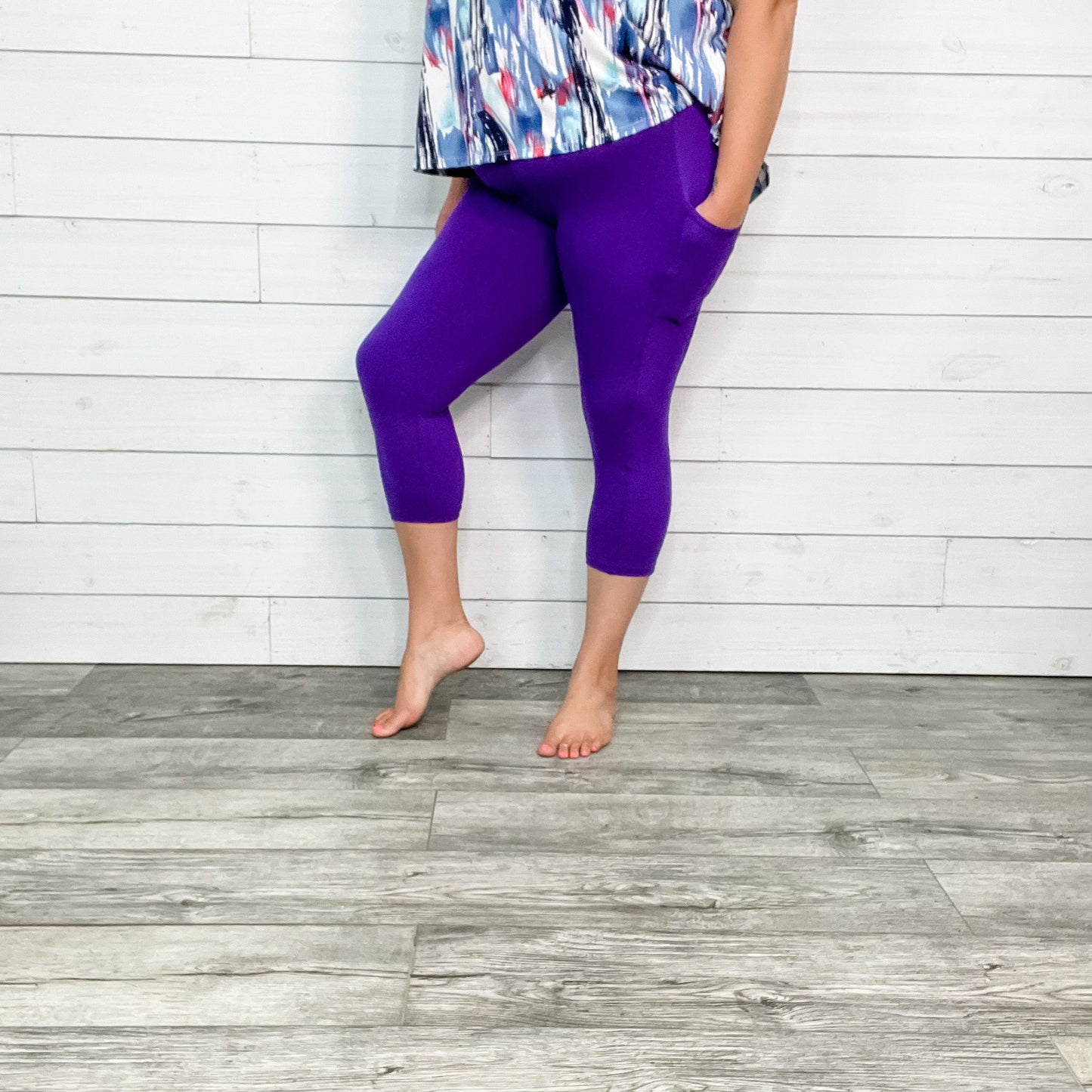 Classic Legging Style Capris With Pocket (Purple)