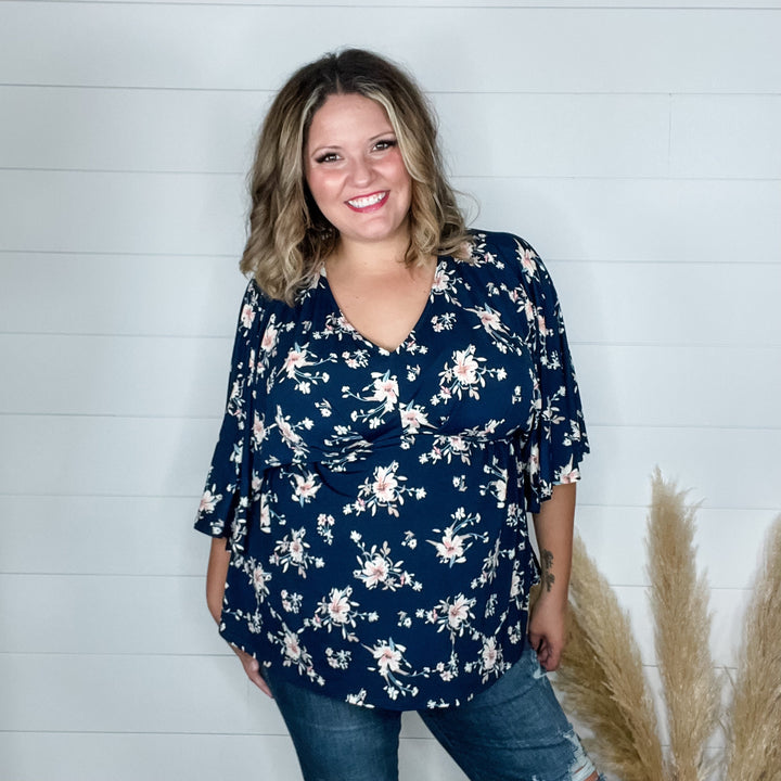 "Commited" Floral V Neck 3/4 Bell Sleeve