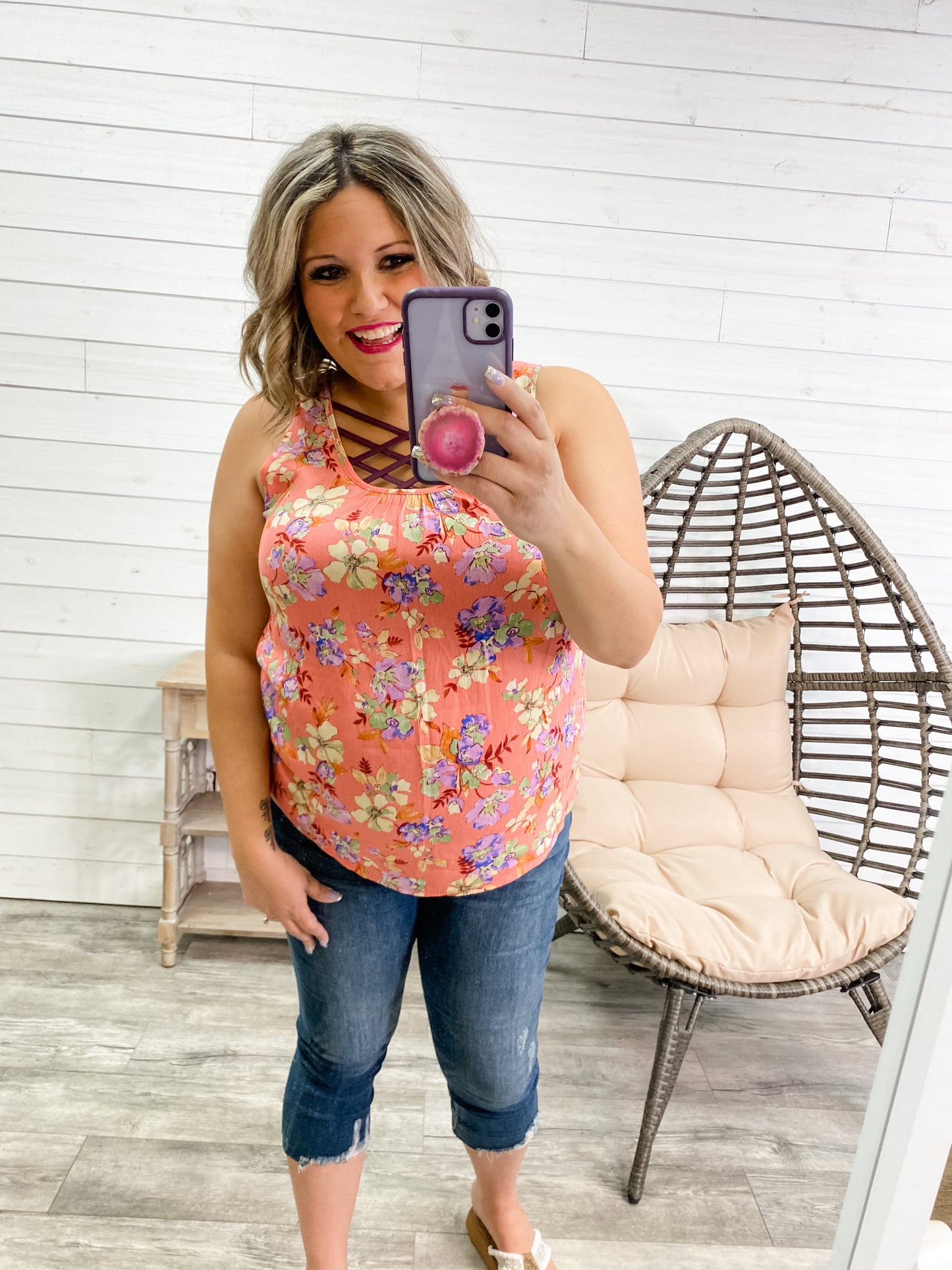 "Coral Kiss" Floral Tank Top