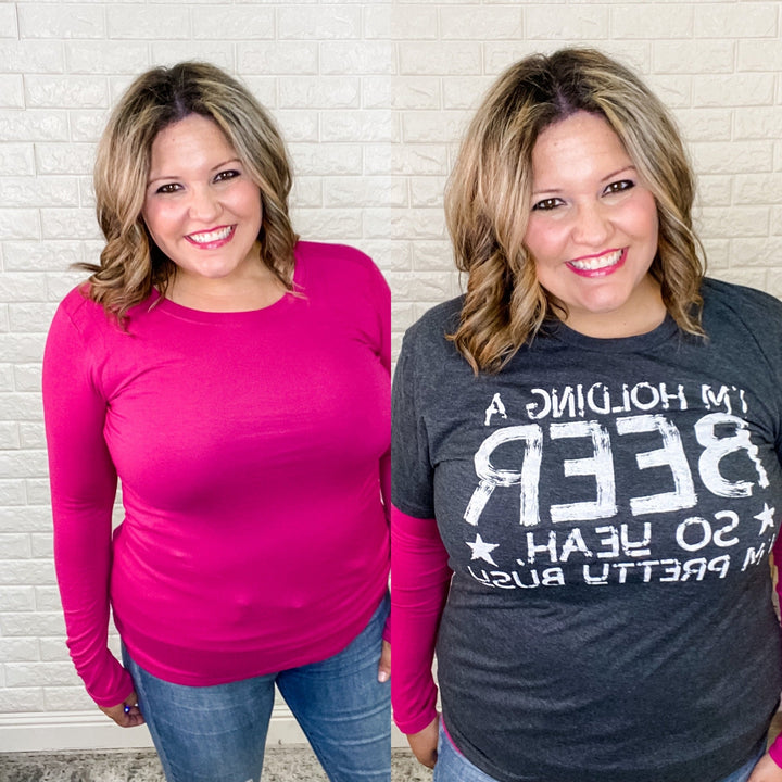 Cotton Long Sleeve "Just What it Needed" Round Neck Tee (Multiple Colors)