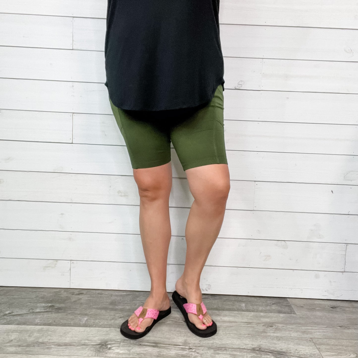 Cotton No Chub Rub Bike Shorts with Pockets (Army Green)