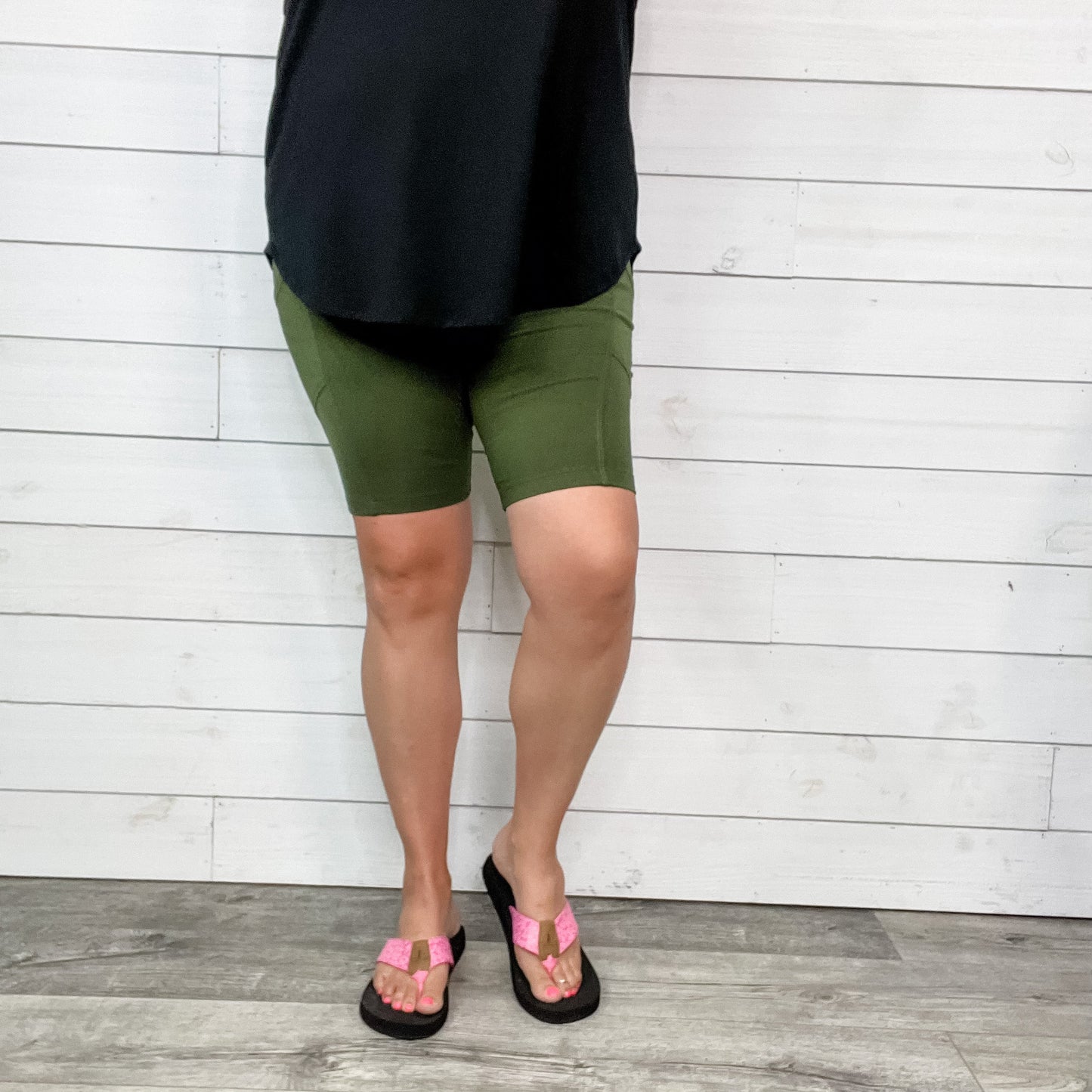 Cotton No Chub Rub Bike Shorts with Pockets (Army Green)