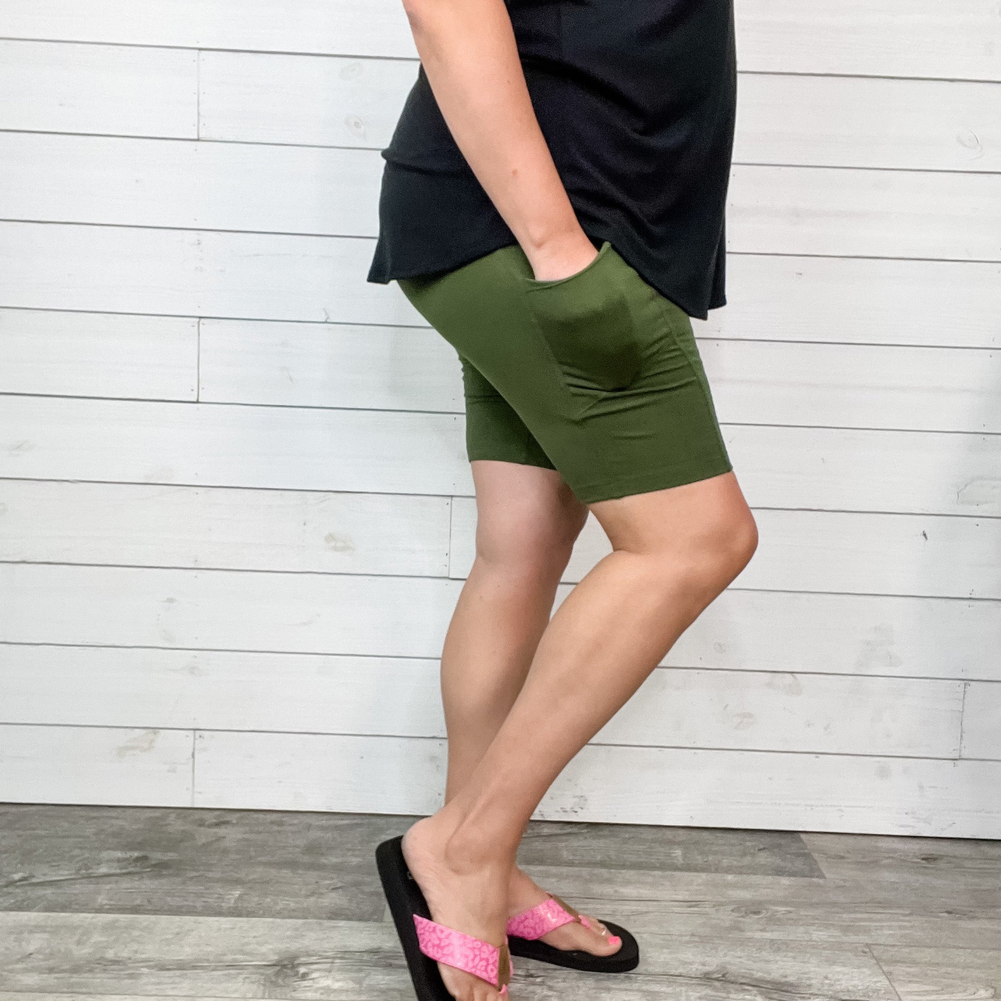 Cotton No Chub Rub Bike Shorts with Pockets (Army Green)