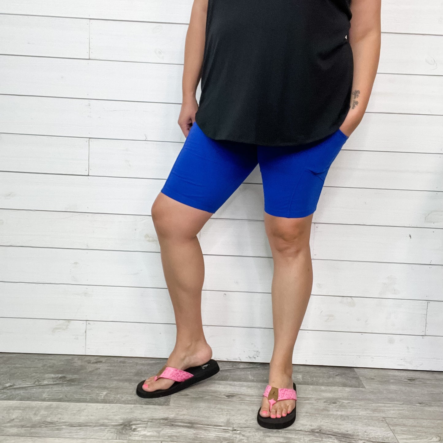 Cotton No Chub Rub Bike Shorts with Pockets (Bright Blue)