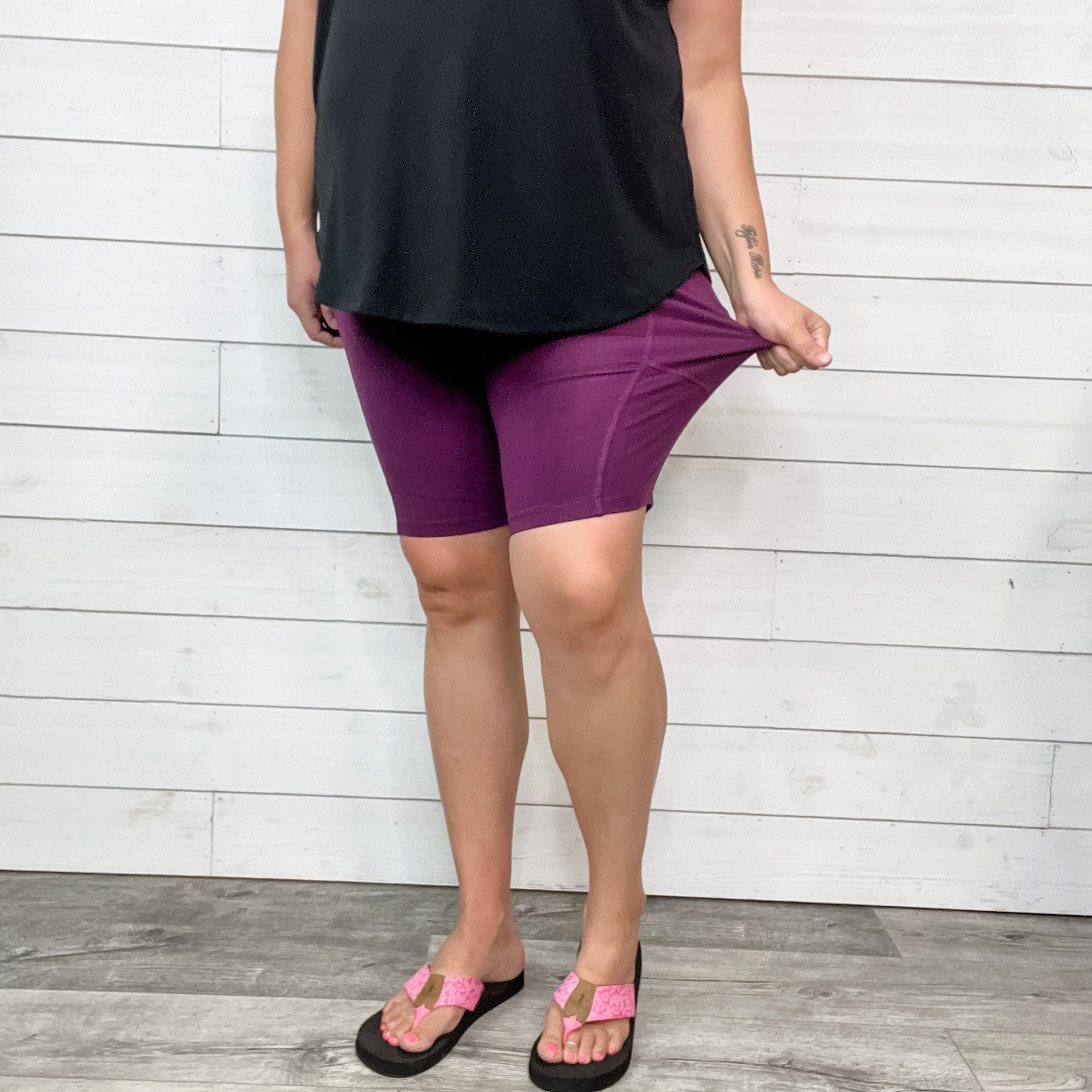 Cotton No Chub Rub Bike Shorts with Pockets (Dark Plum)