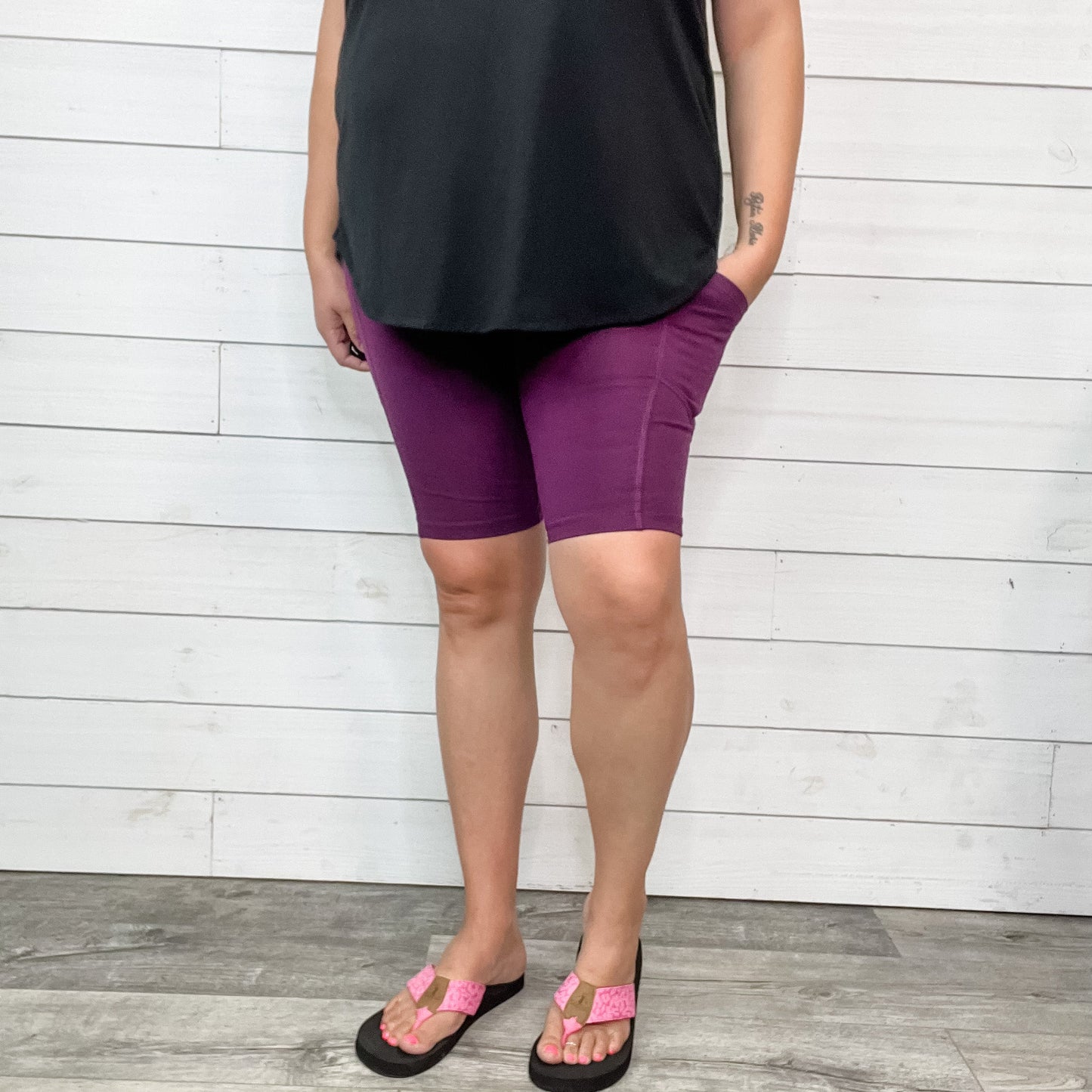 Cotton No Chub Rub Bike Shorts with Pockets (Dark Plum)