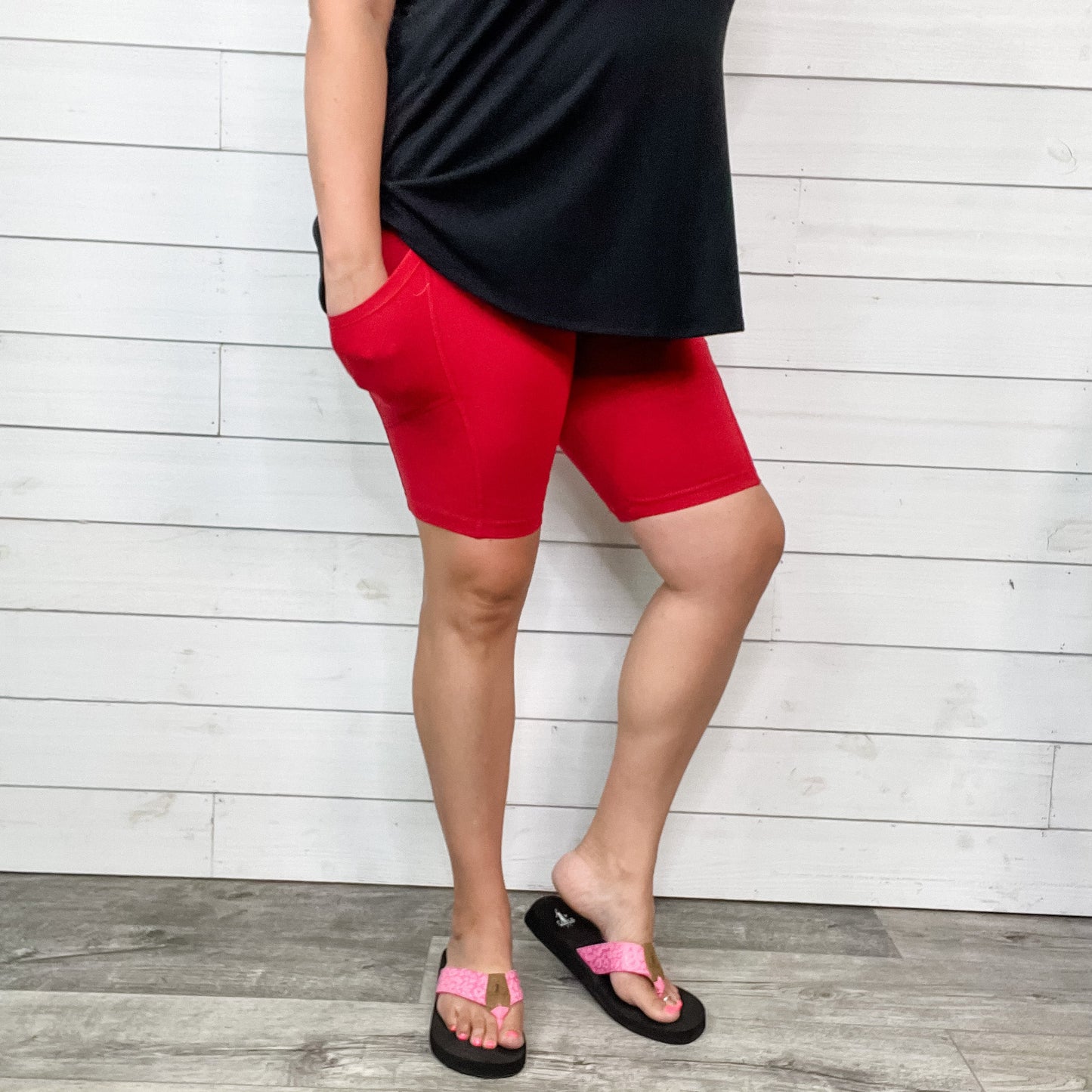Cotton No Chub Rub Bike Shorts with Pockets (Dark Red)-Lola Monroe Boutique