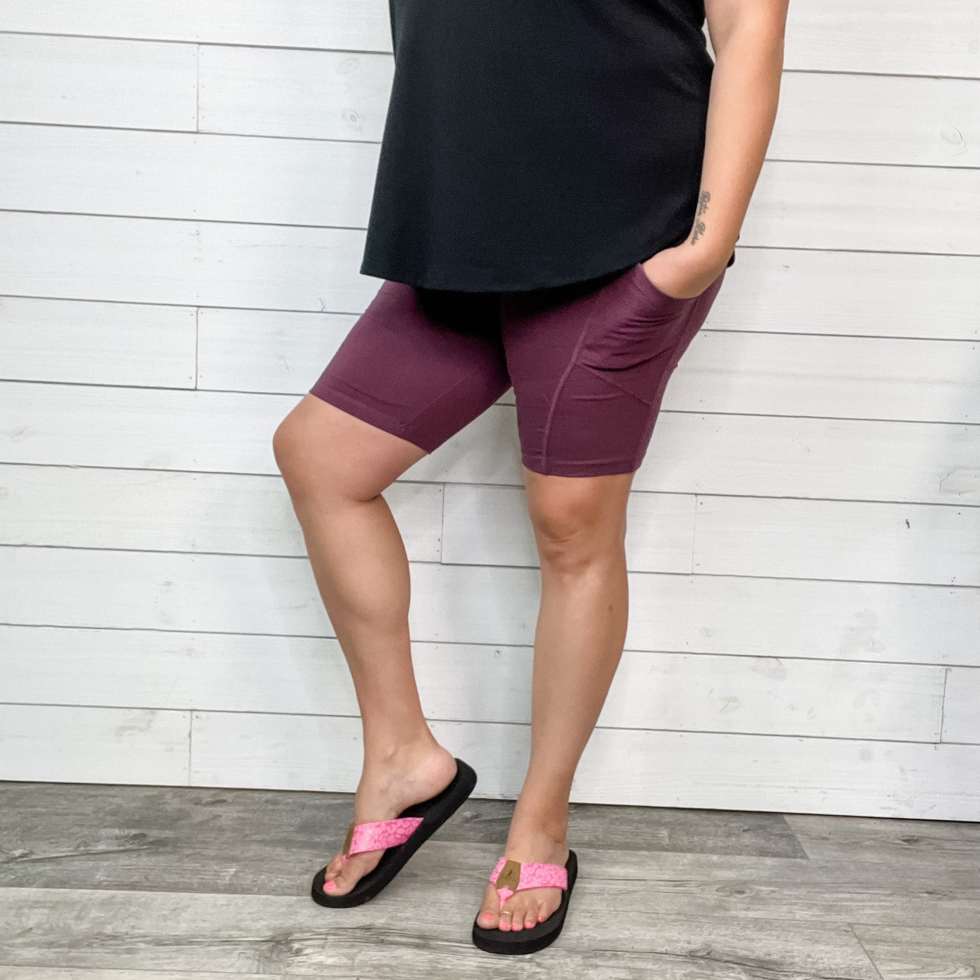 Cotton No Chub Rub Bike Shorts with Pockets (Eggplant)