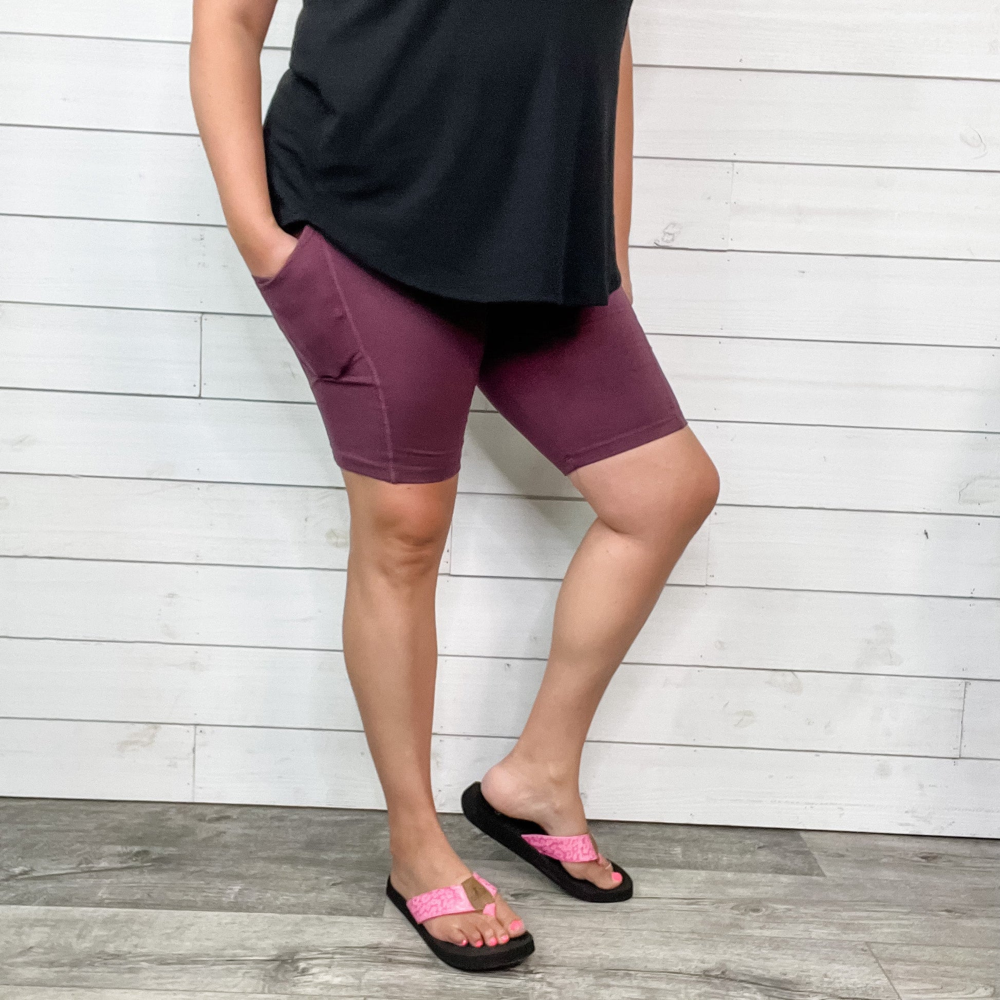 Cotton No Chub Rub Bike Shorts with Pockets (Eggplant)