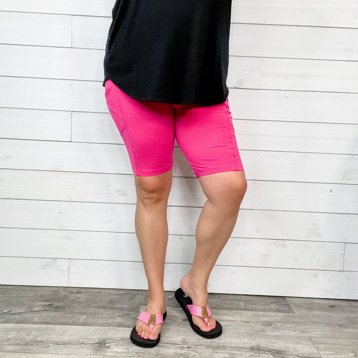 Cotton No Chub Rub Bike Shorts with Pockets (Hot Pink)