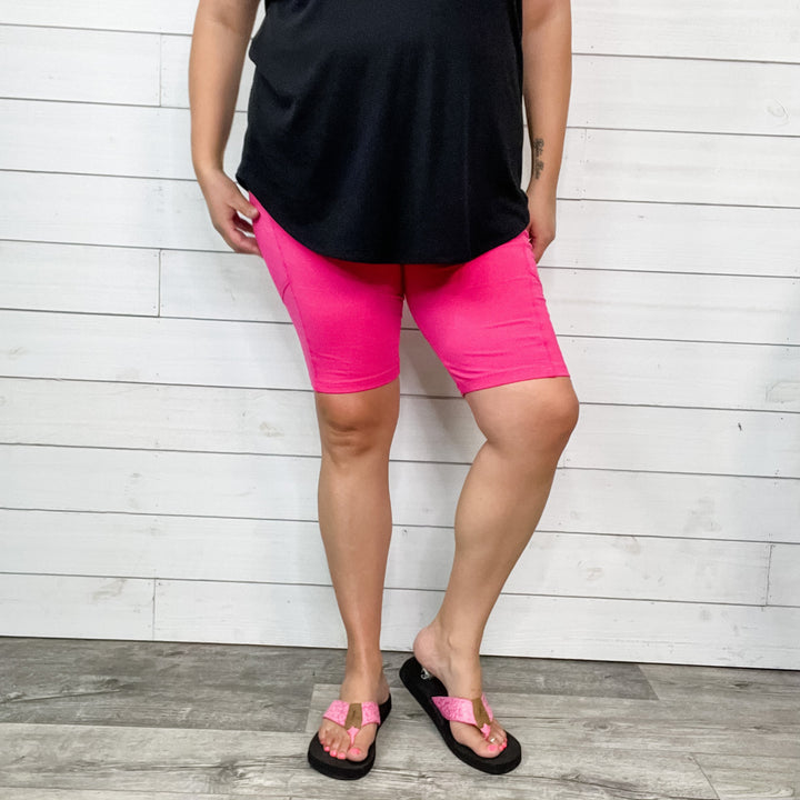 Cotton No Chub Rub Bike Shorts with Pockets (Hot Pink)