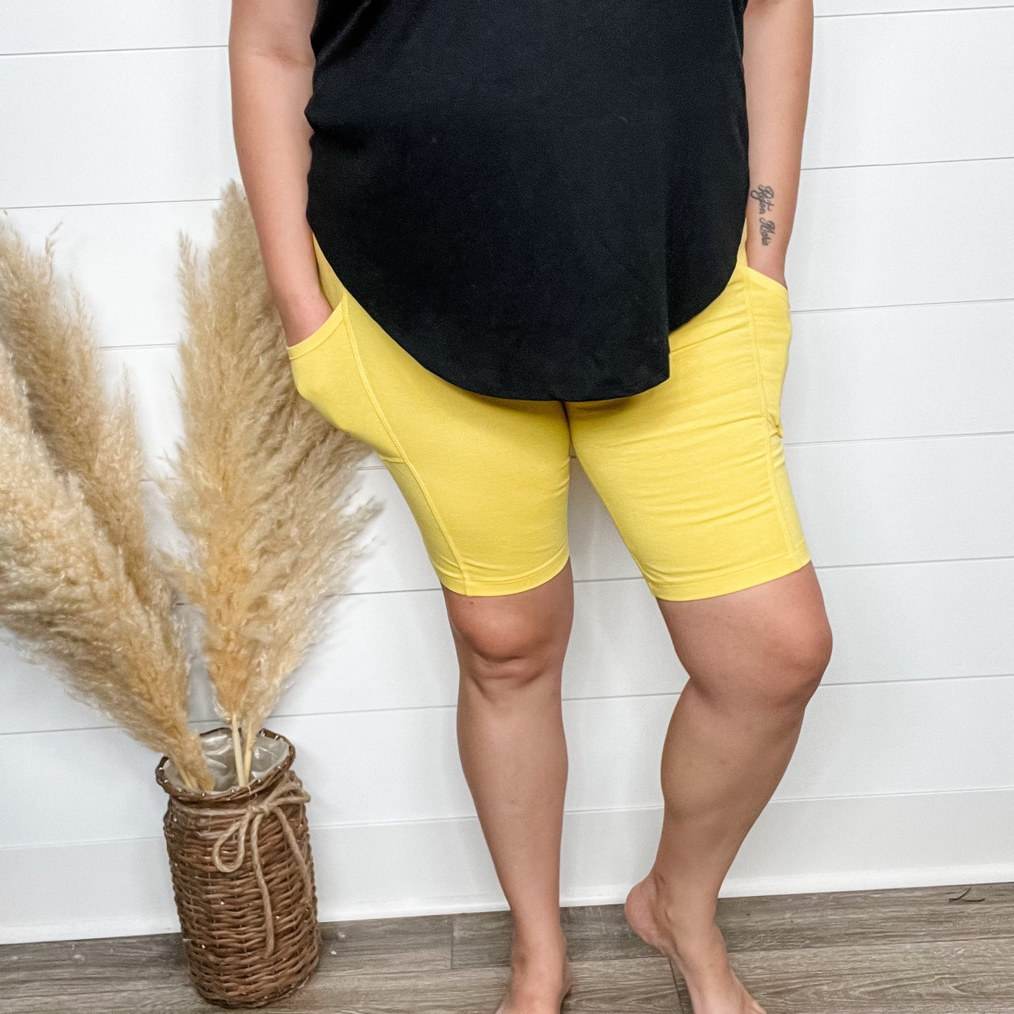 Cotton No Chub Rub Bike Shorts with Pockets (Yellow)