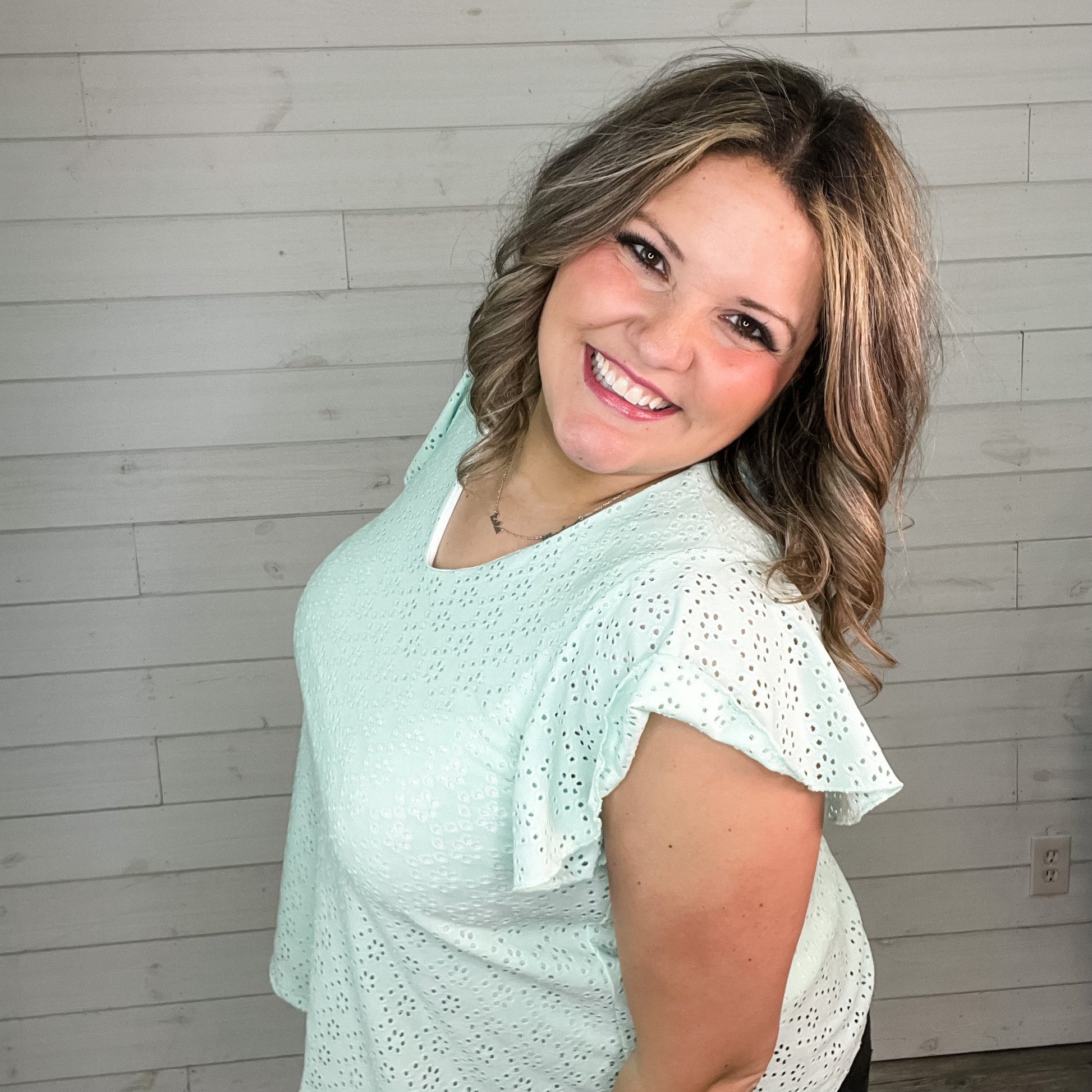 "Counting On It" Eyelet Ruffle Cap Sleeve (Mint)