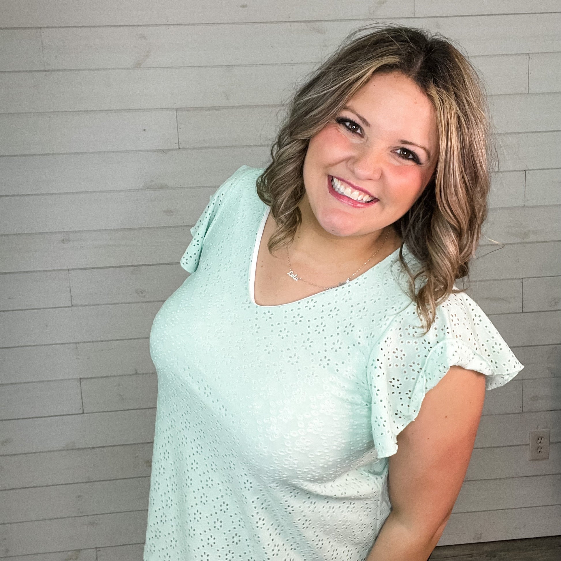 "Counting On It" Eyelet Ruffle Cap Sleeve (Mint)